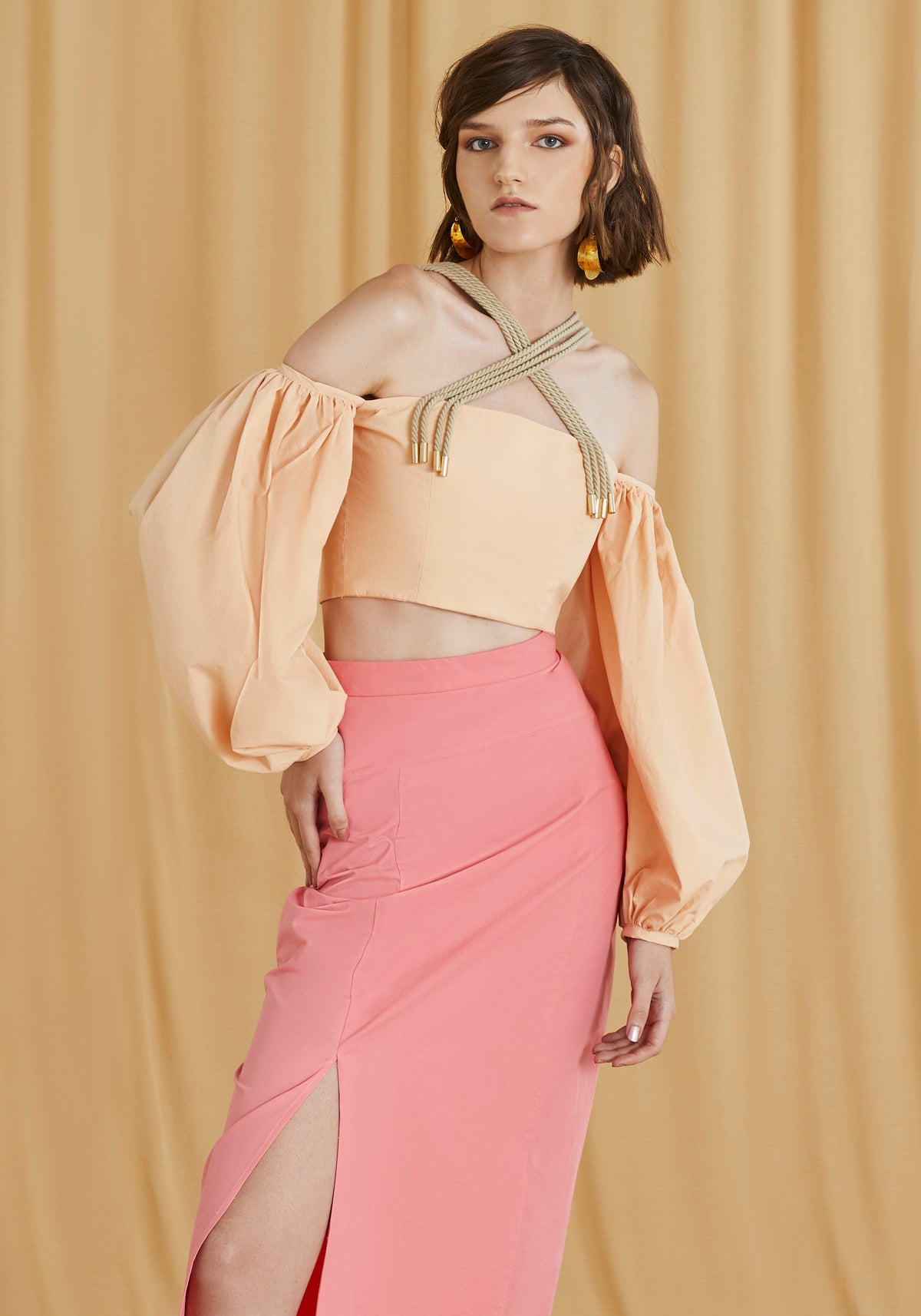 Peach Cropped top with cords details