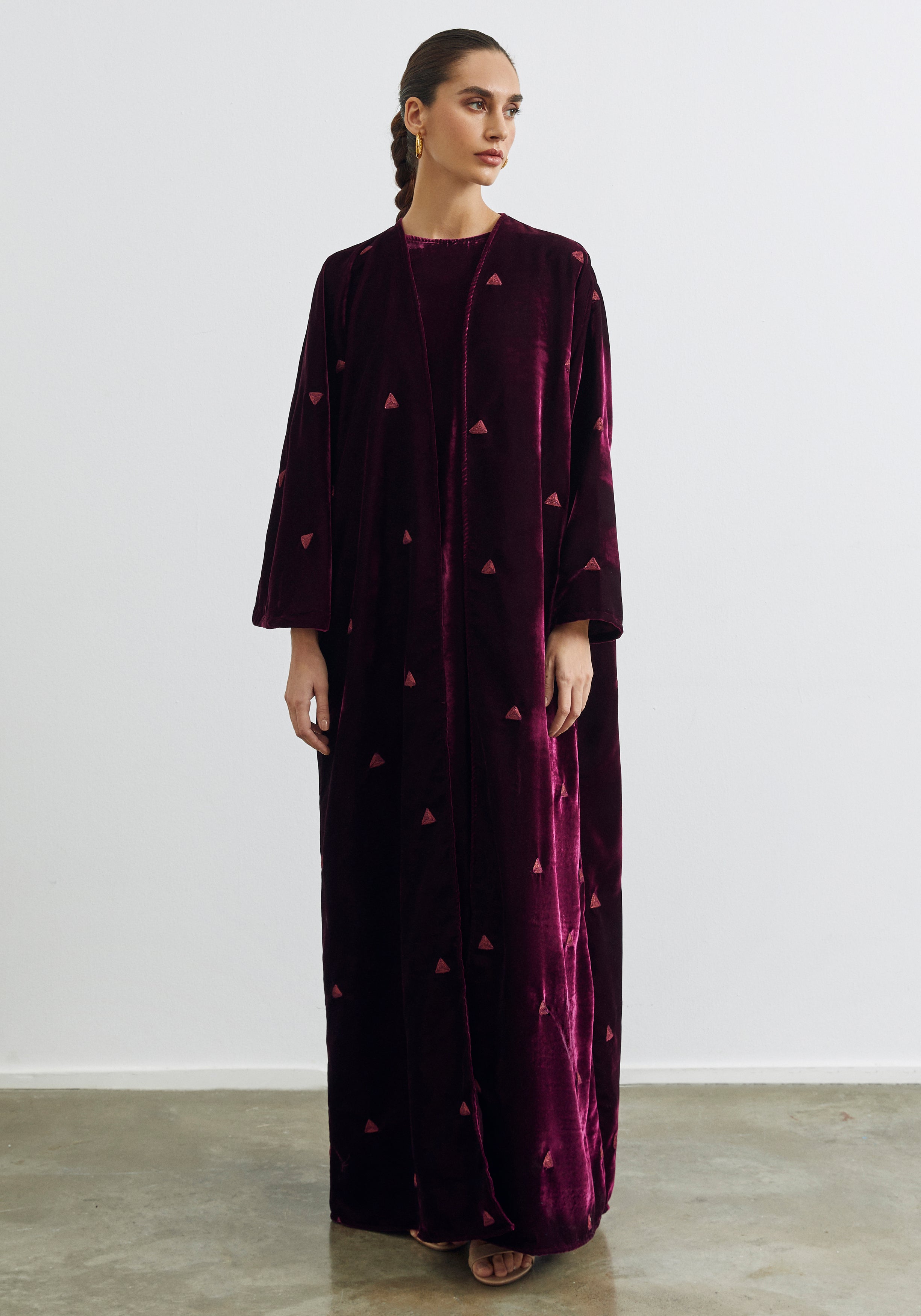 Velvet Maroon Abaya & Shayla