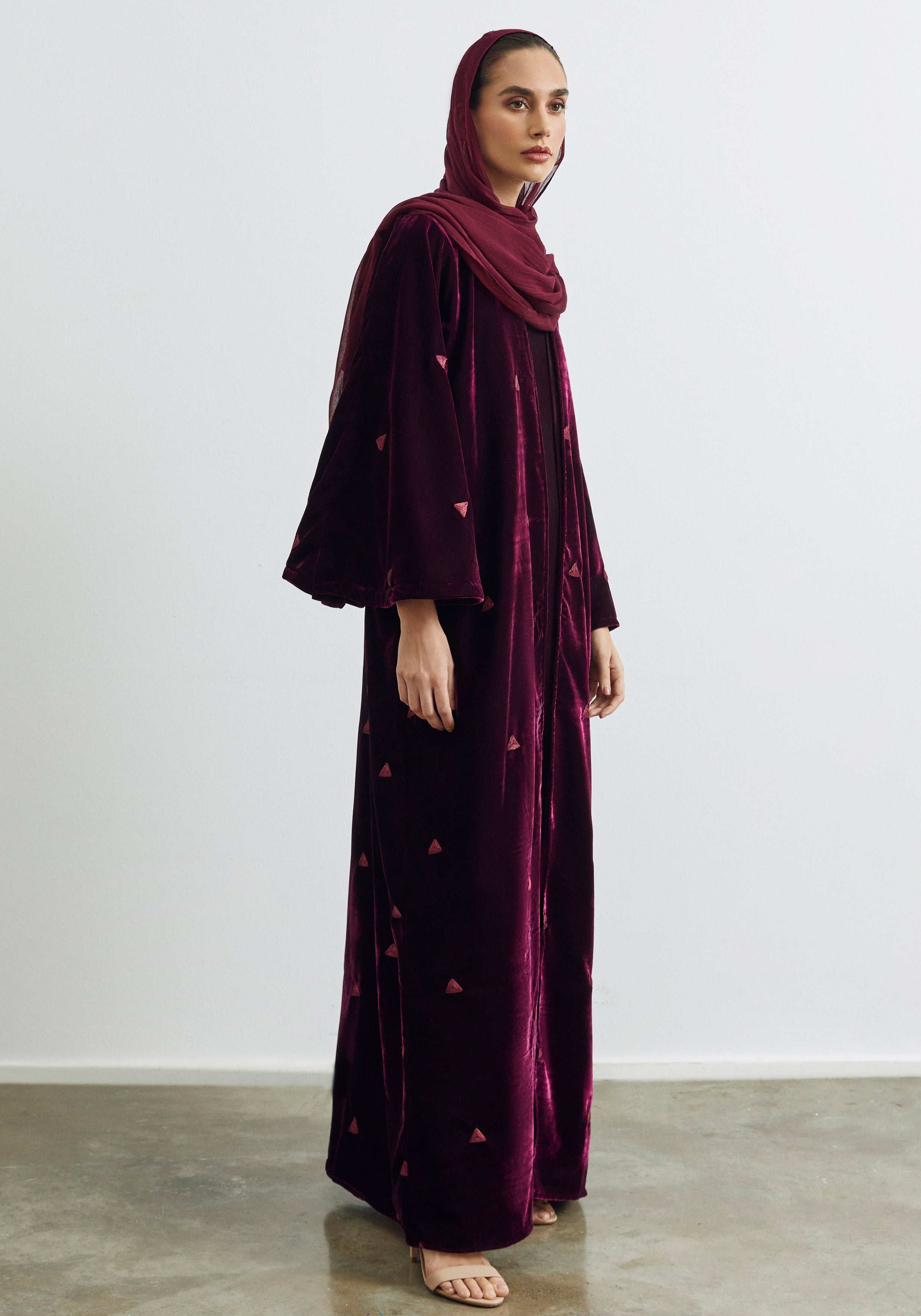 Velvet Maroon Abaya & Shayla