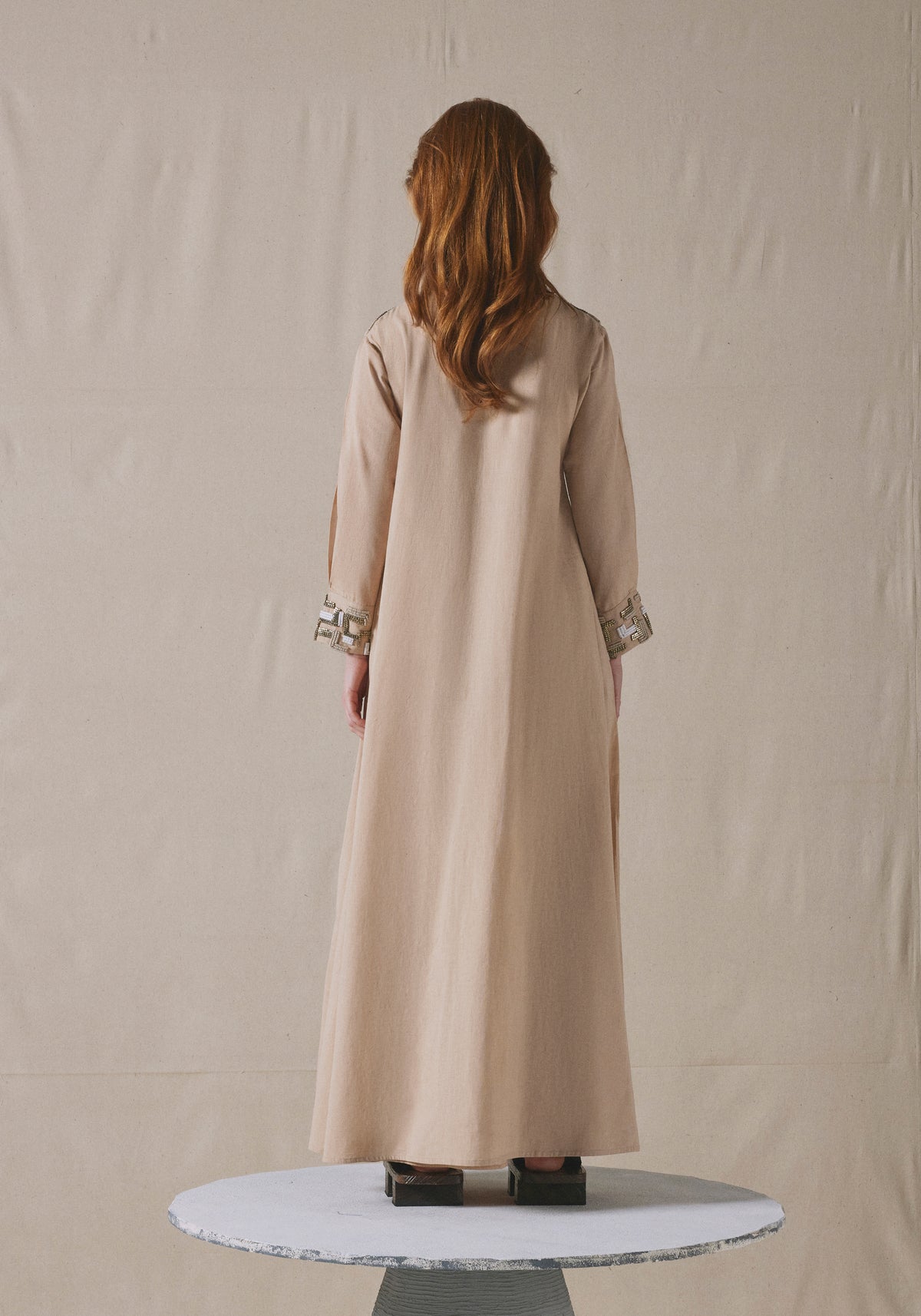 Beige Embroidered Kaftan