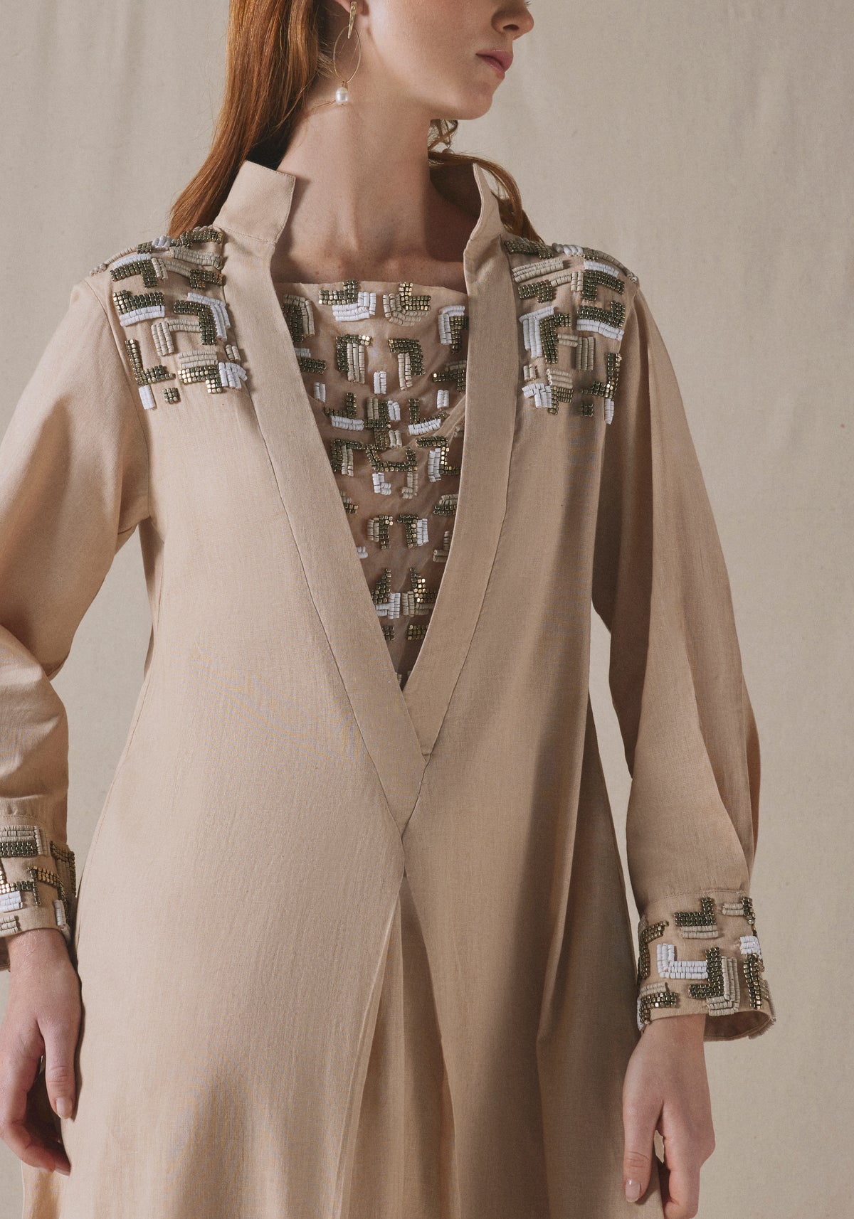 Beige Embroidered Kaftan