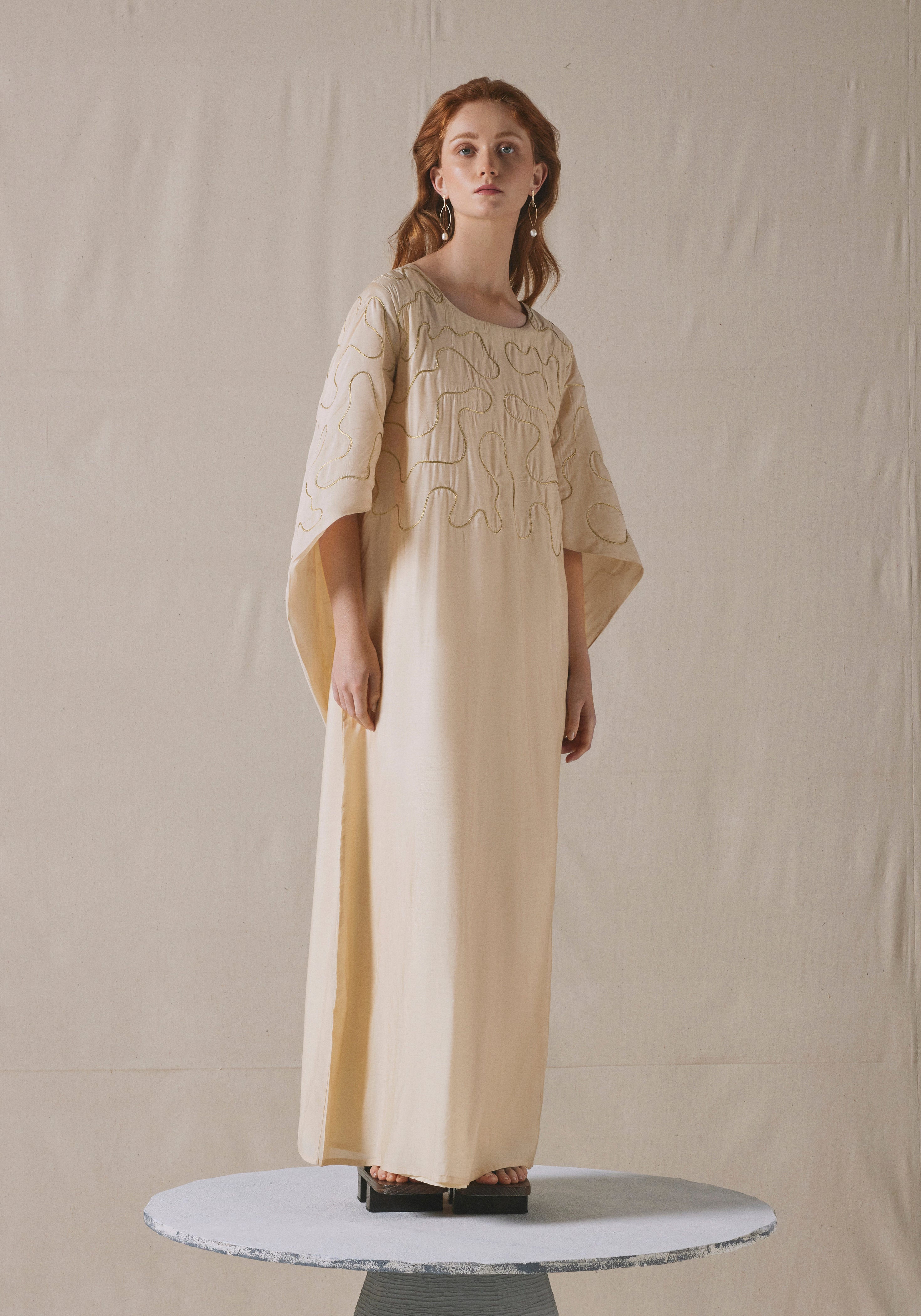 Beige Embroidered Kaftan