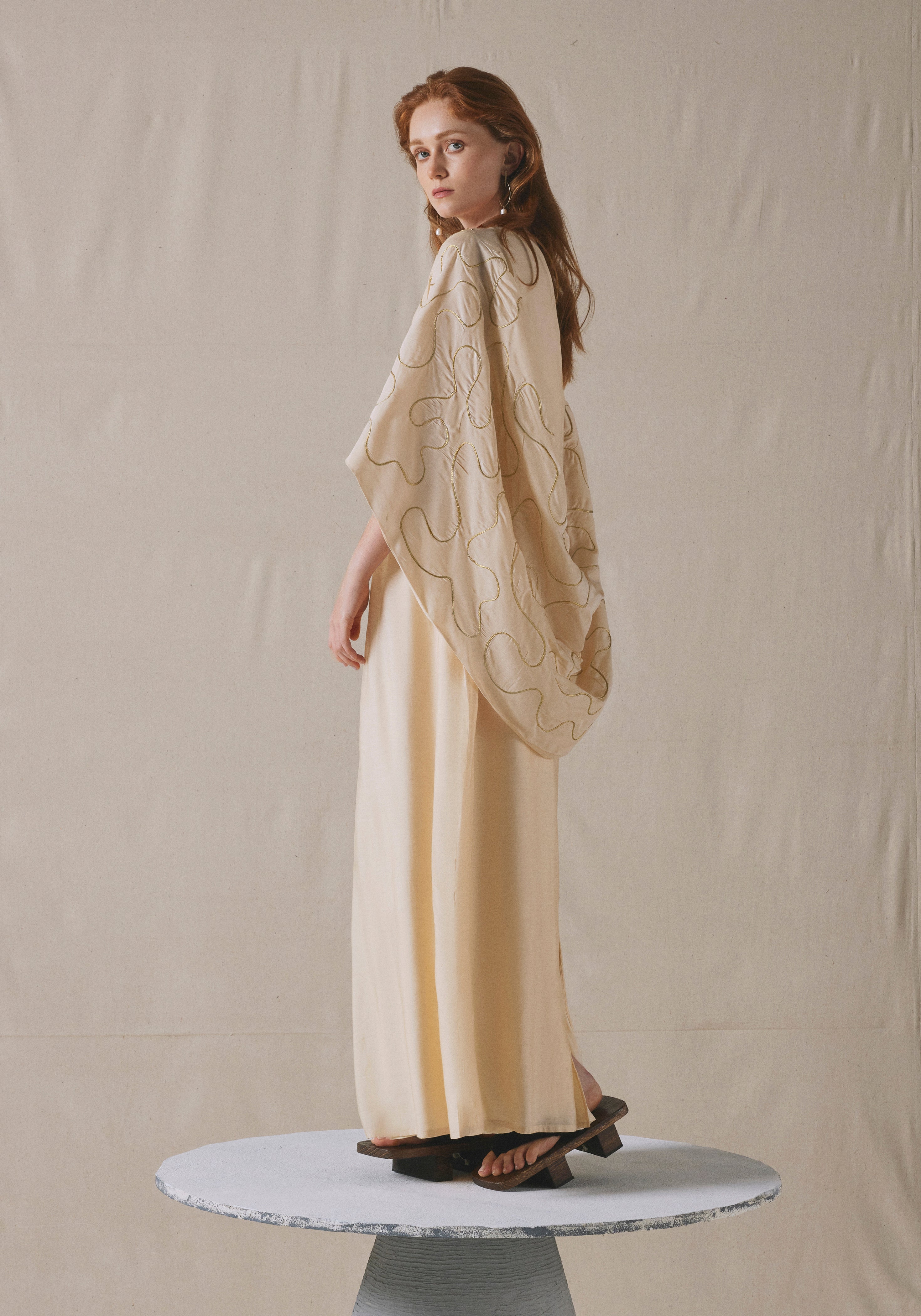Beige Embroidered Kaftan