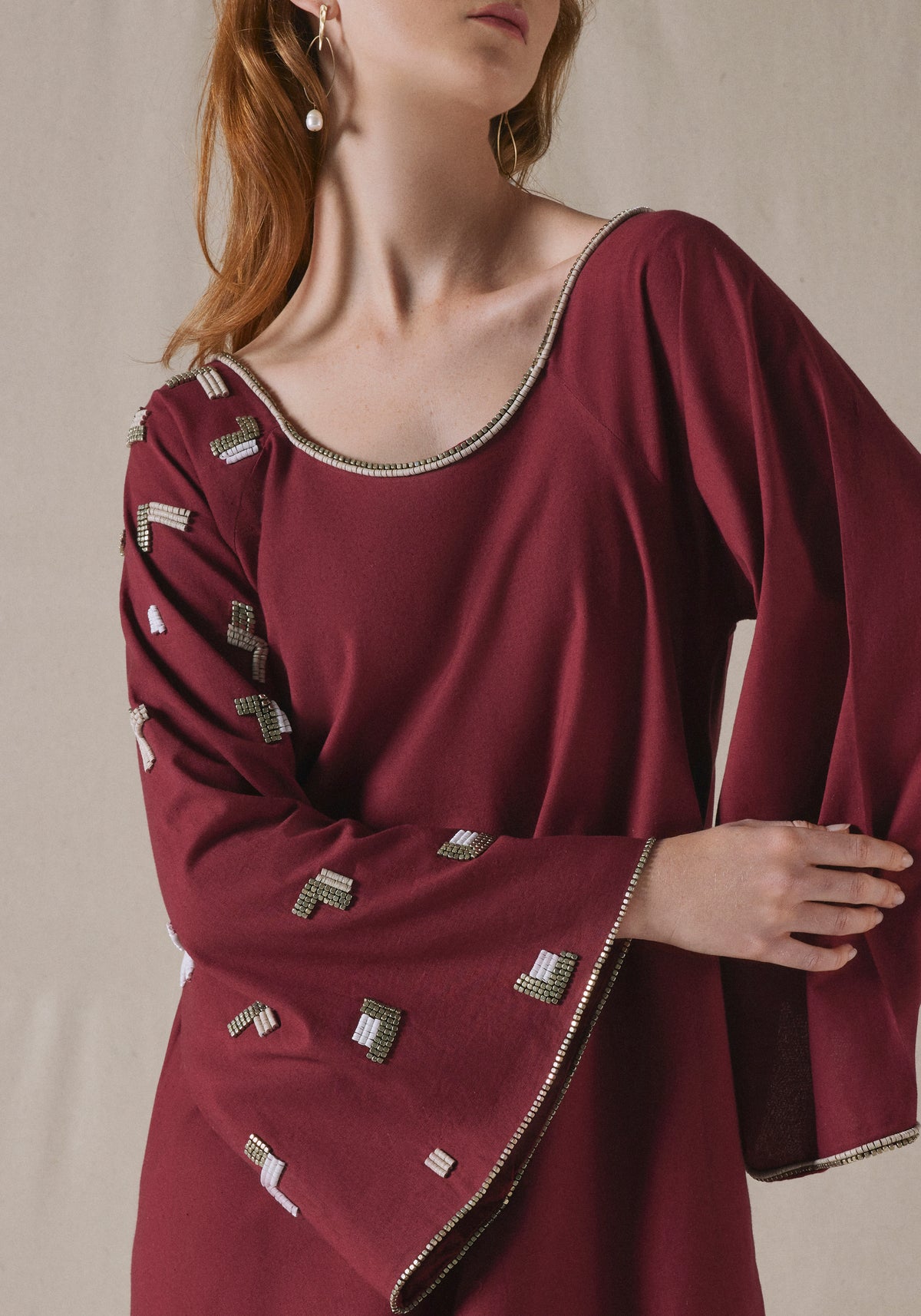 Maroon Embroidered Kaftan