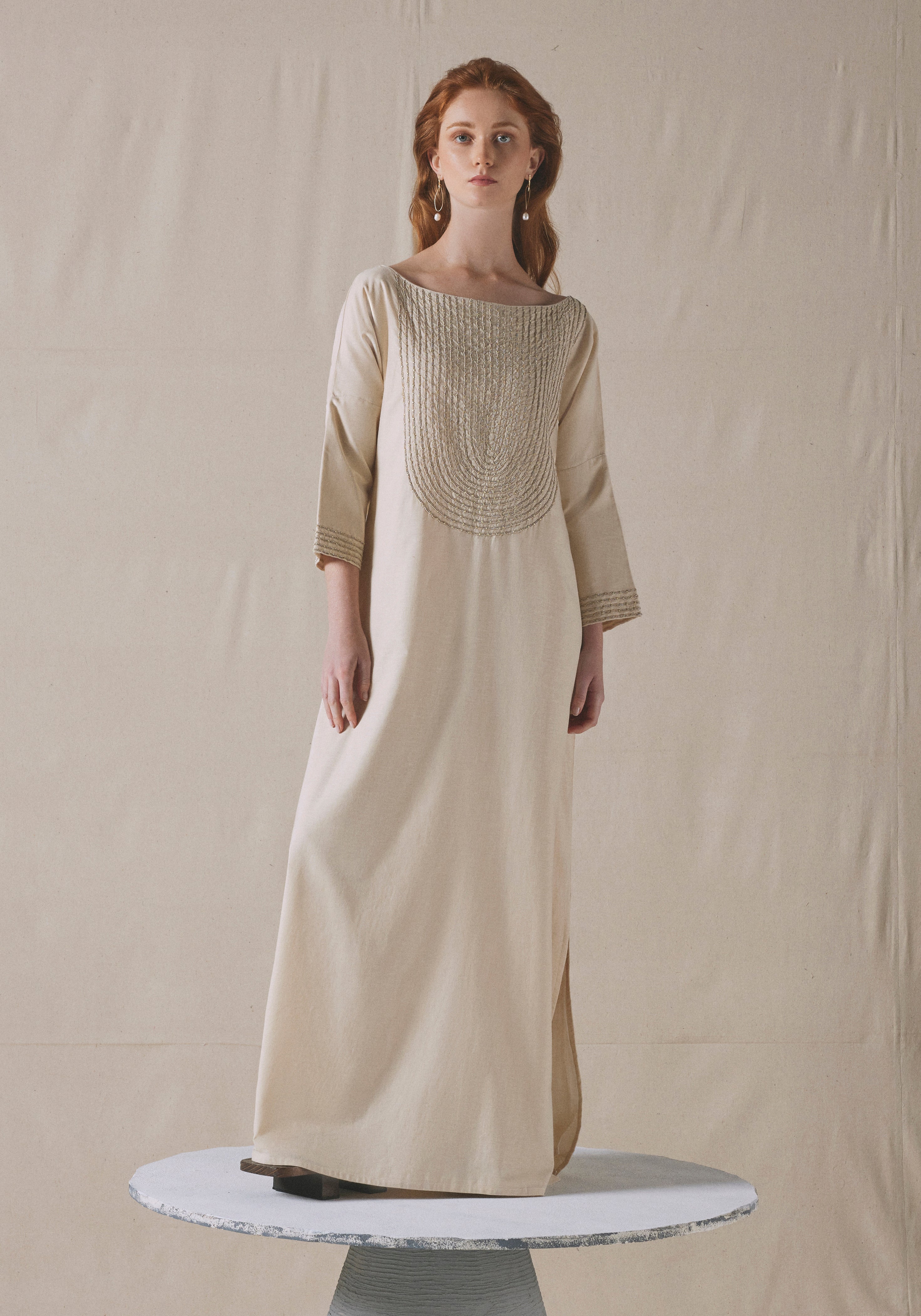 Beige Embroidered Kaftan
