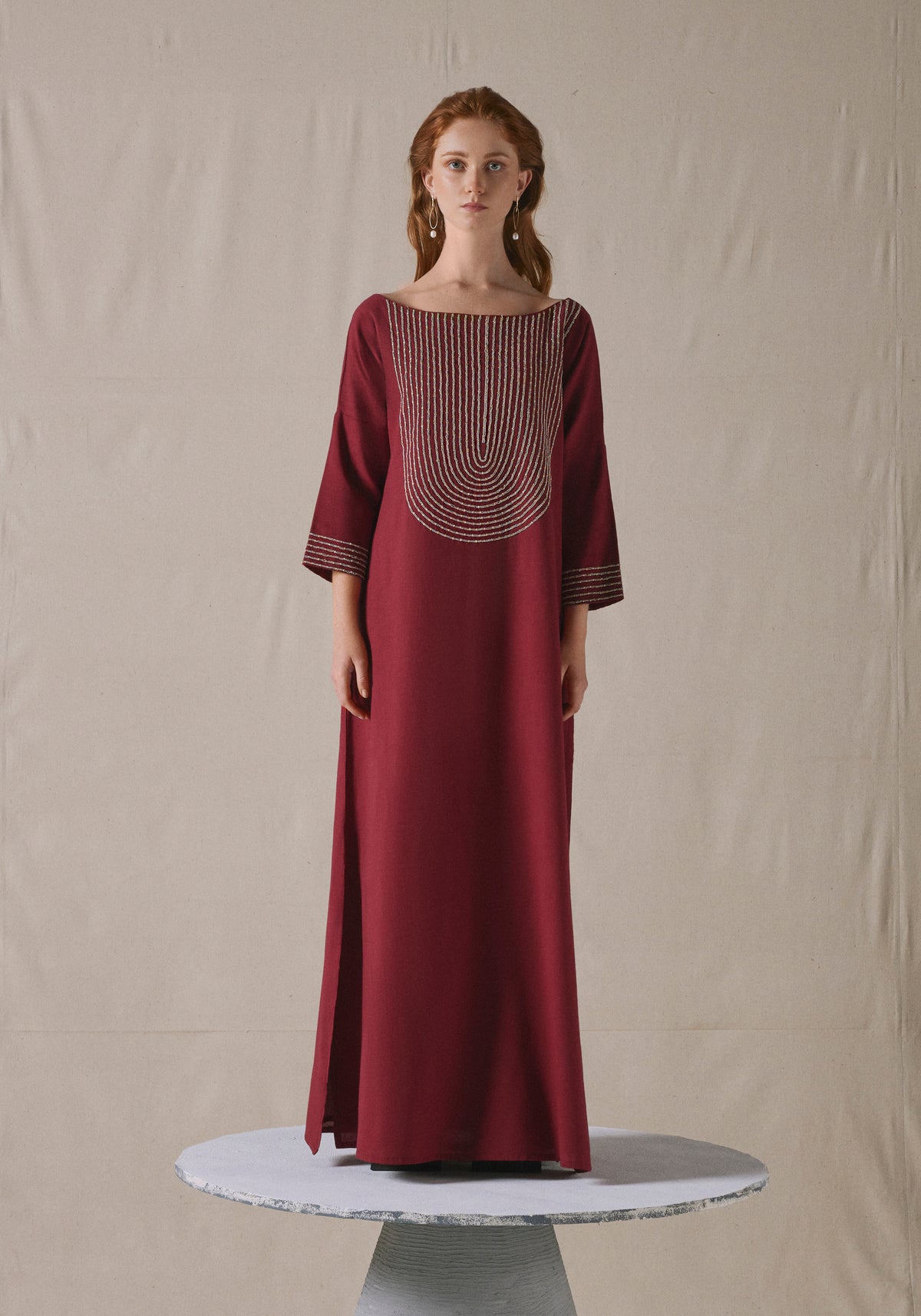 Maroon Embroidered Kaftan