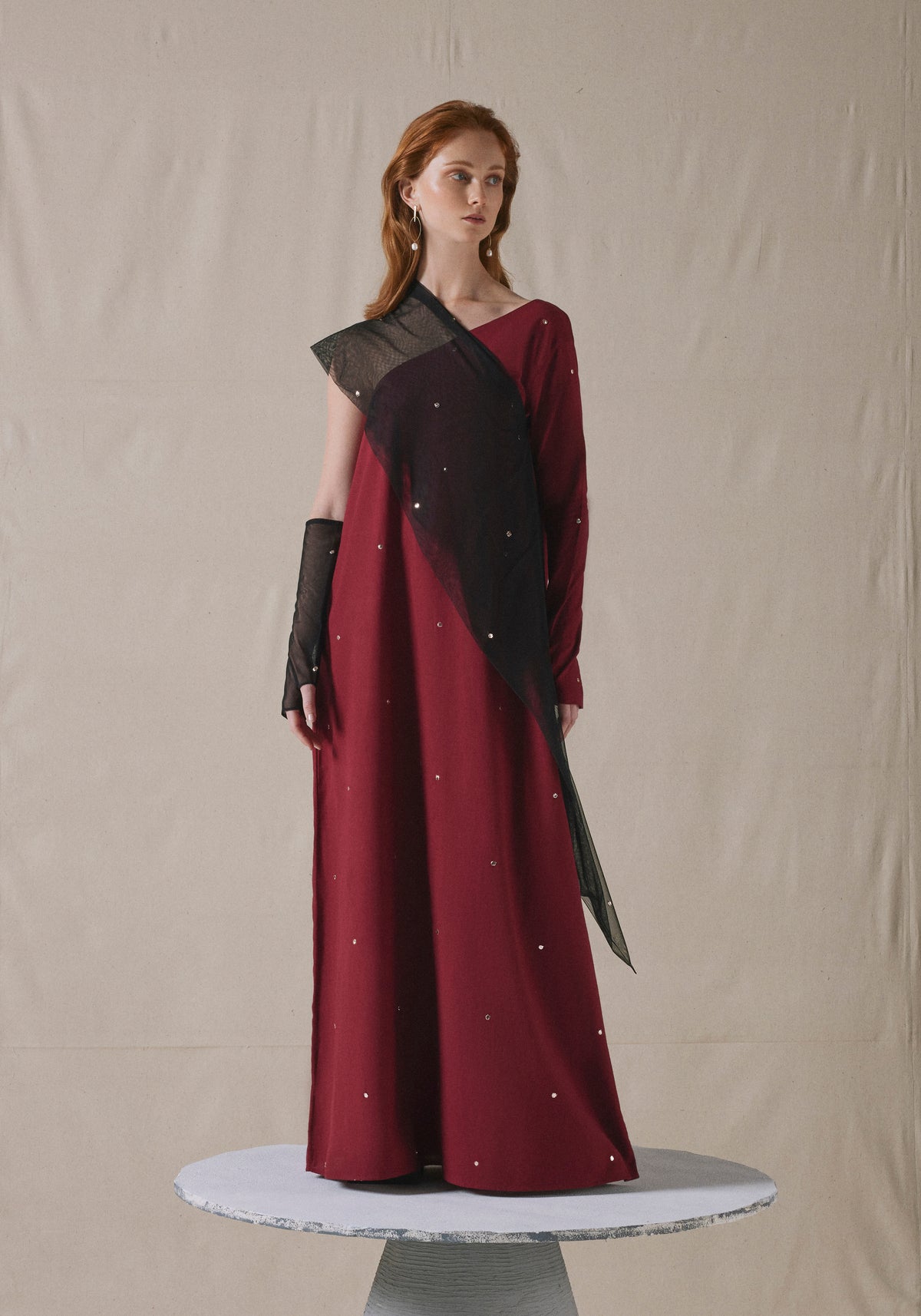 Maroon Asymmetrically Draped Kaftan