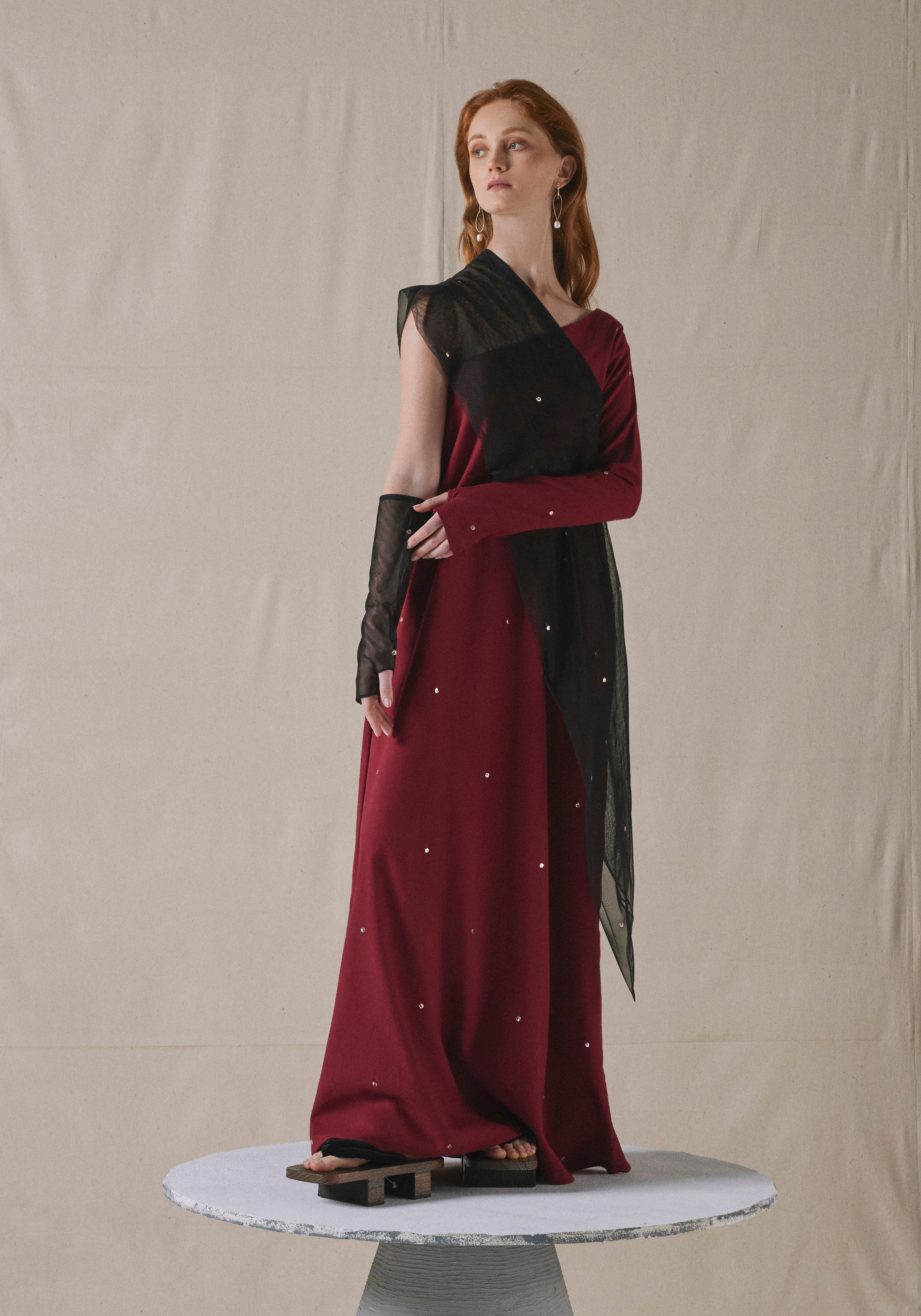Maroon Asymmetrically Draped Kaftan