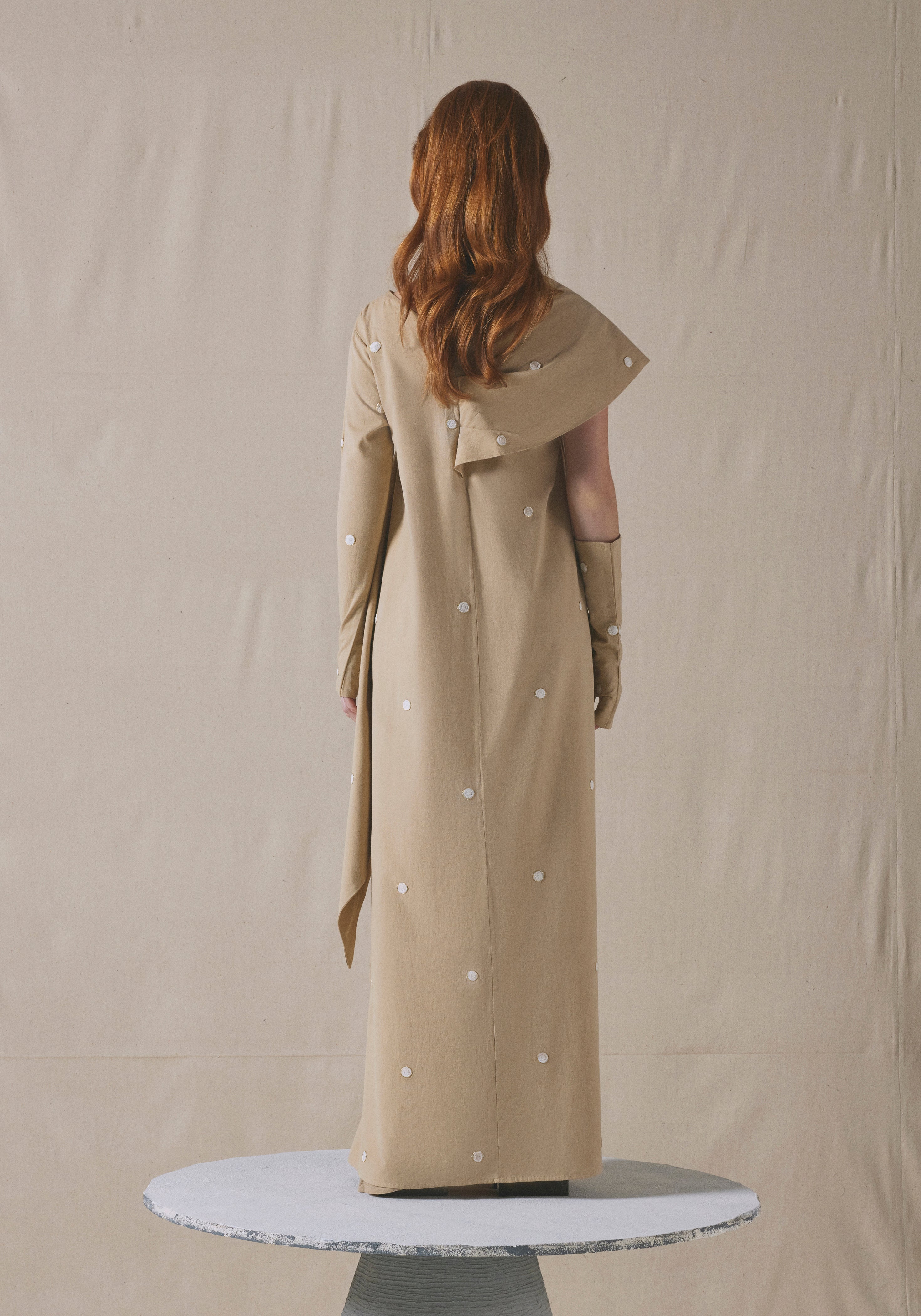 Beige Asymmetrically Draped Kaftan
