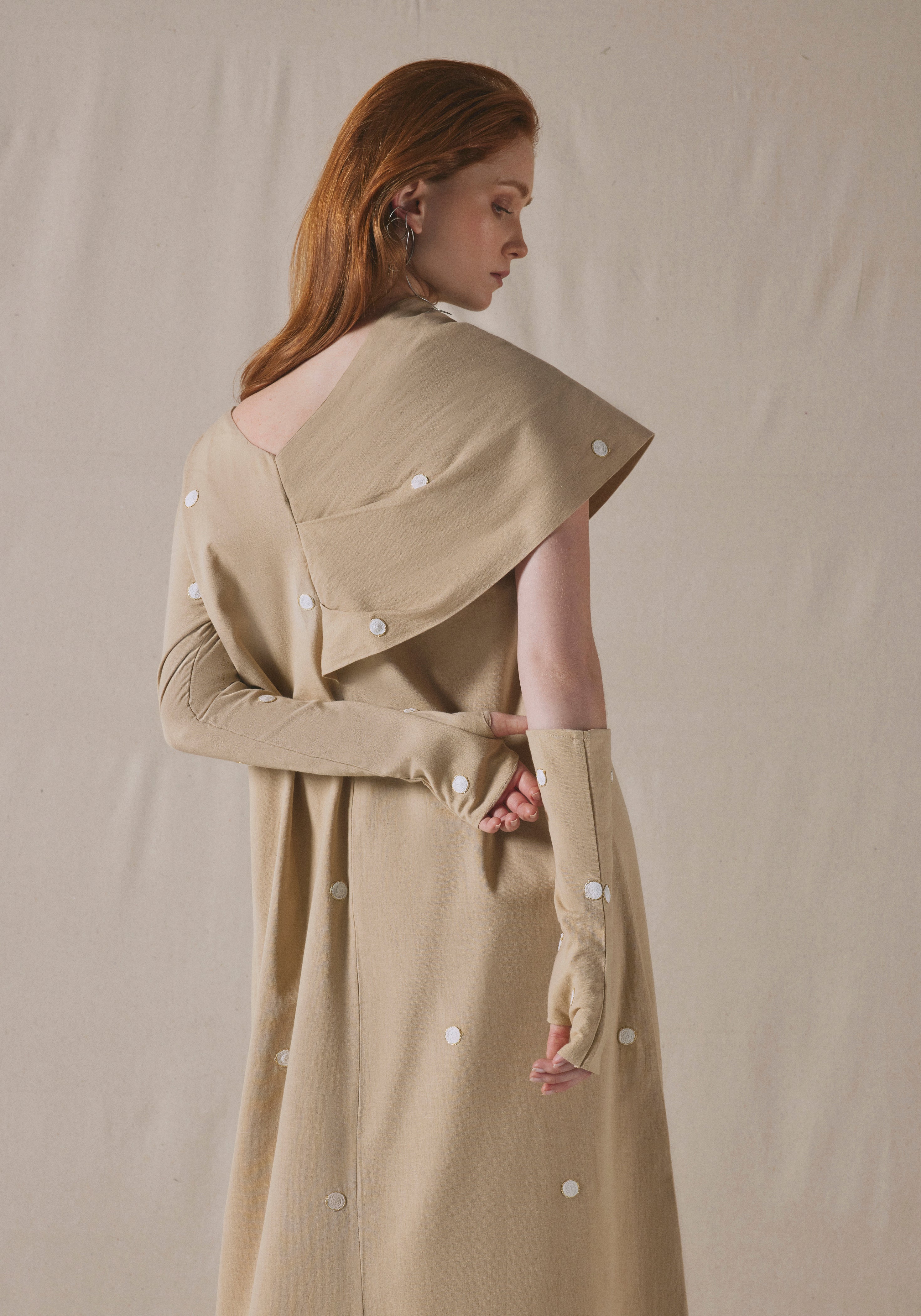 Beige Asymmetrically Draped Kaftan