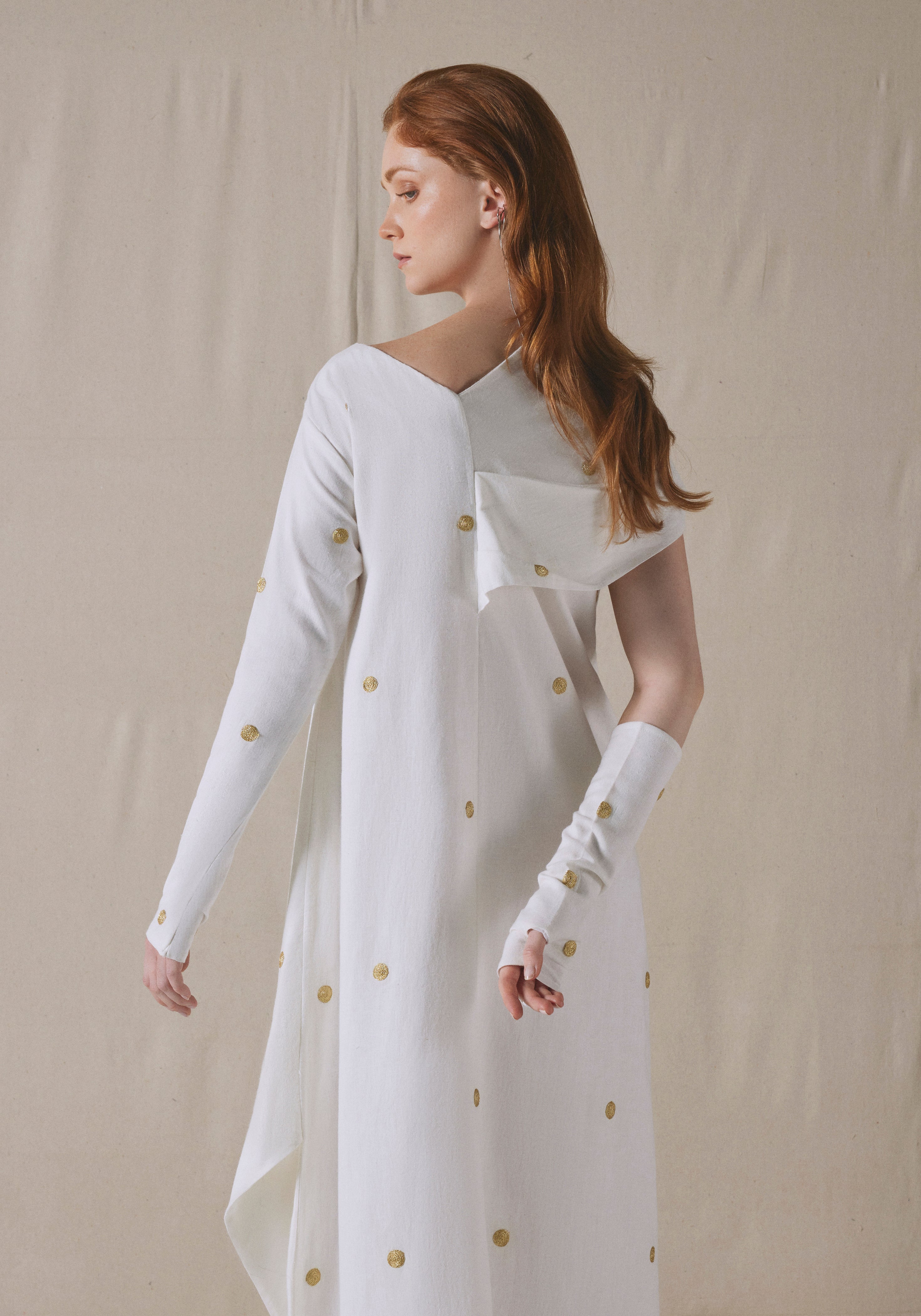 White Asymmetrically Draped Kaftan