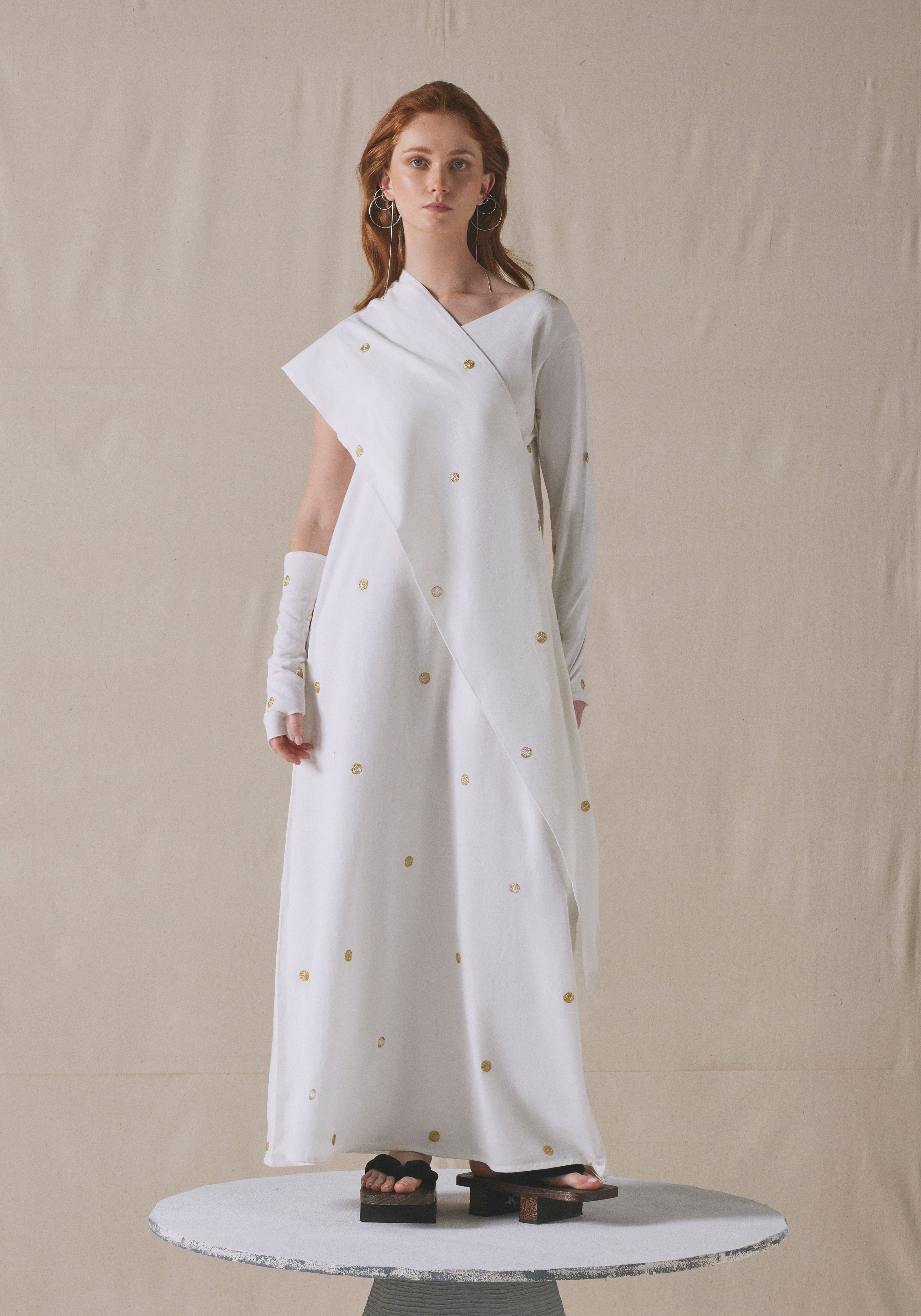 White Asymmetrically Draped Kaftan