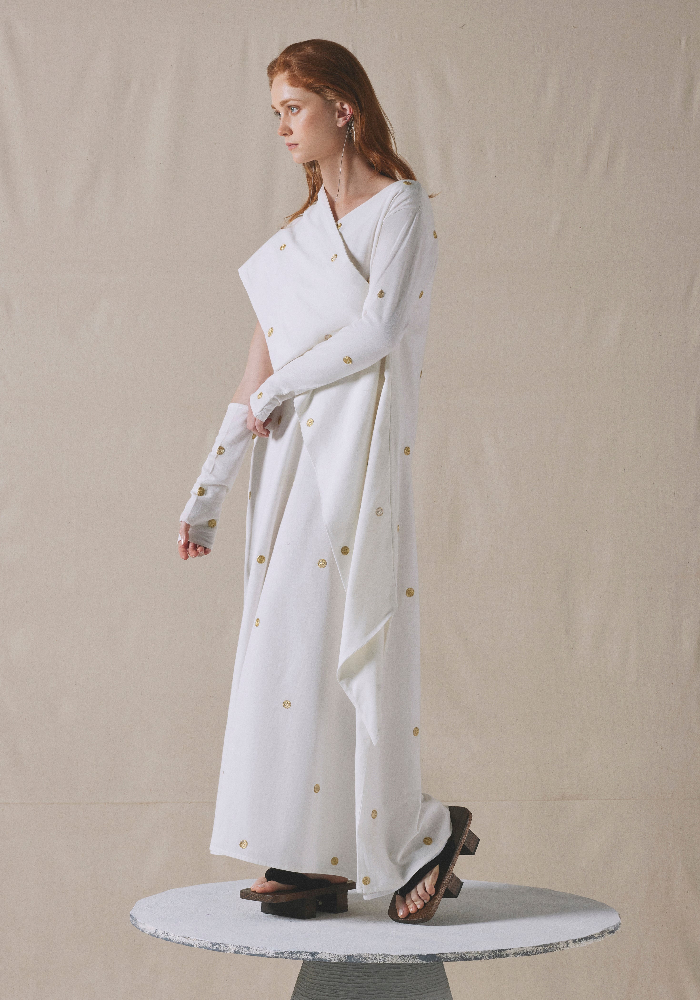 White Asymmetrically Draped Kaftan
