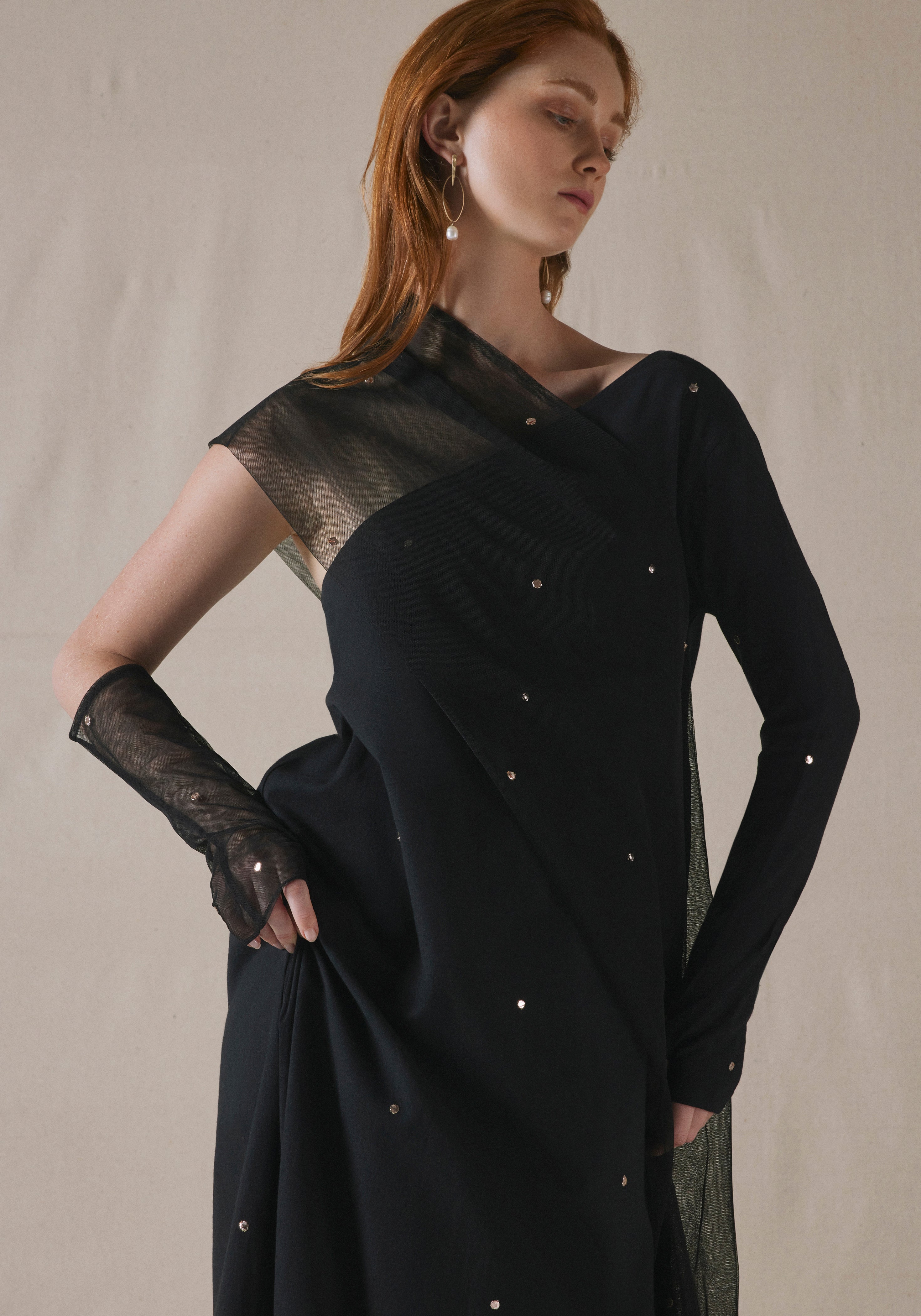 Black Asymmetrically Draped Kaftan