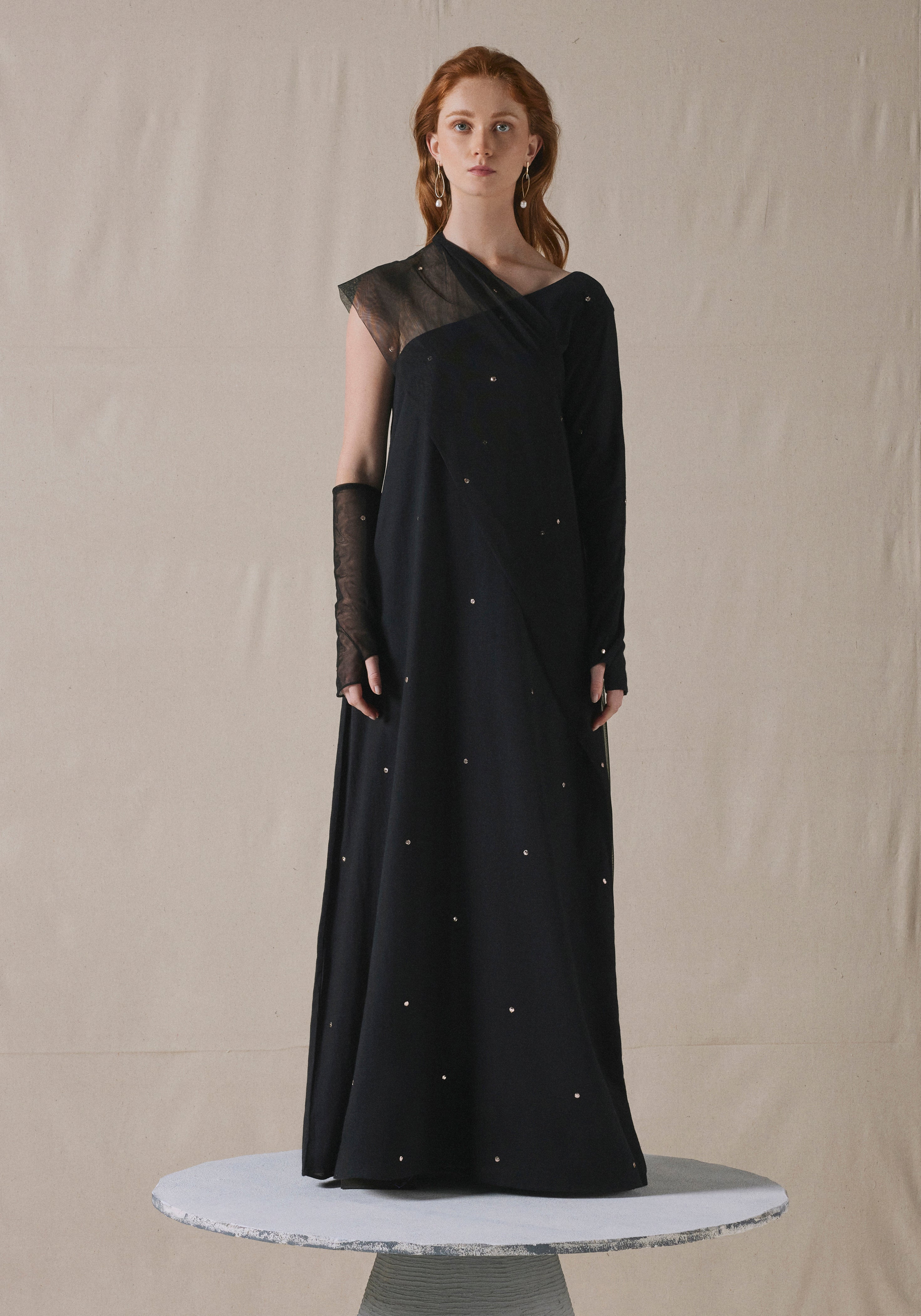 Black Asymmetrically Draped Kaftan