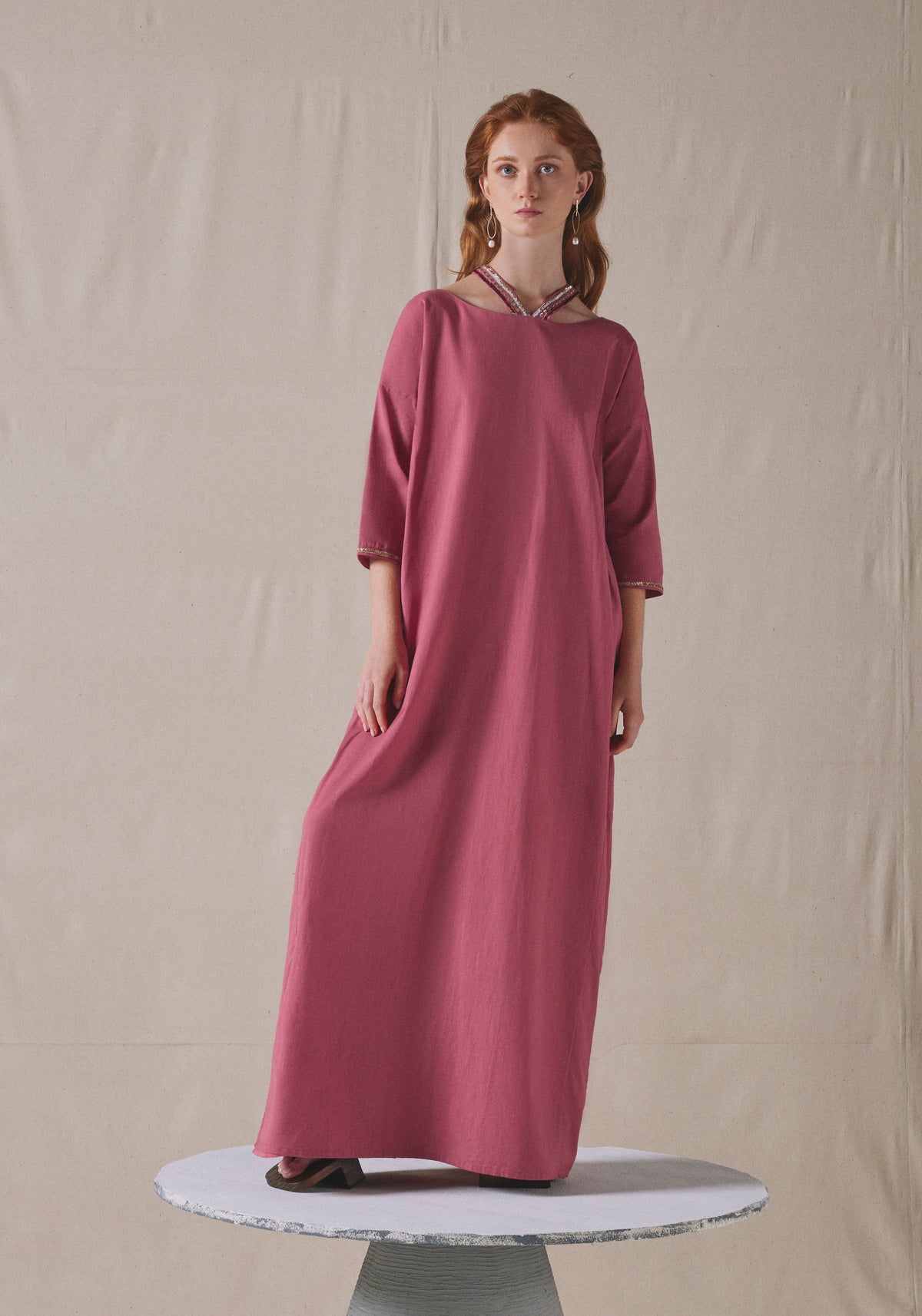 Pink Embroidered Kaftan