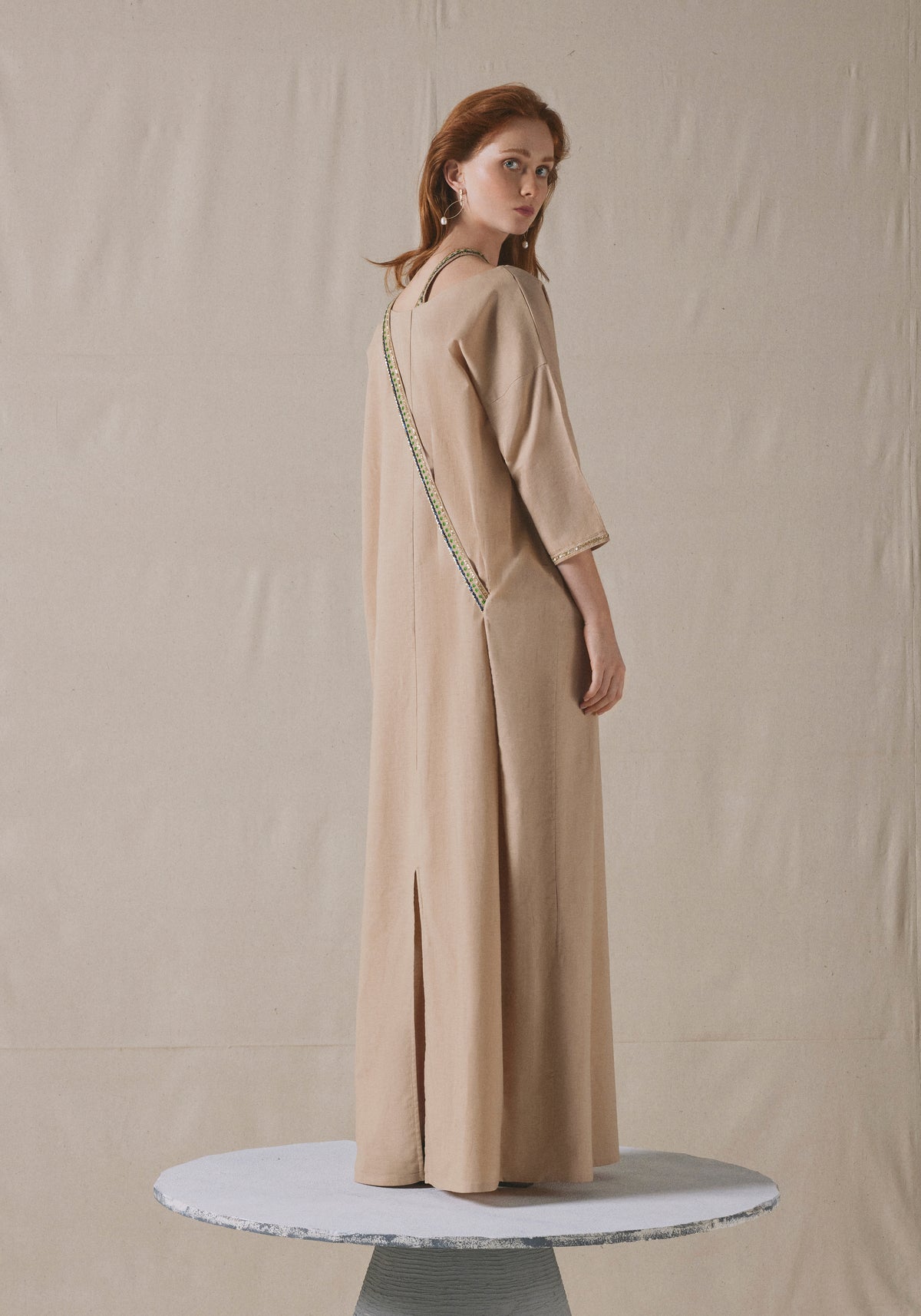 Beige Embroidered Kaftan
