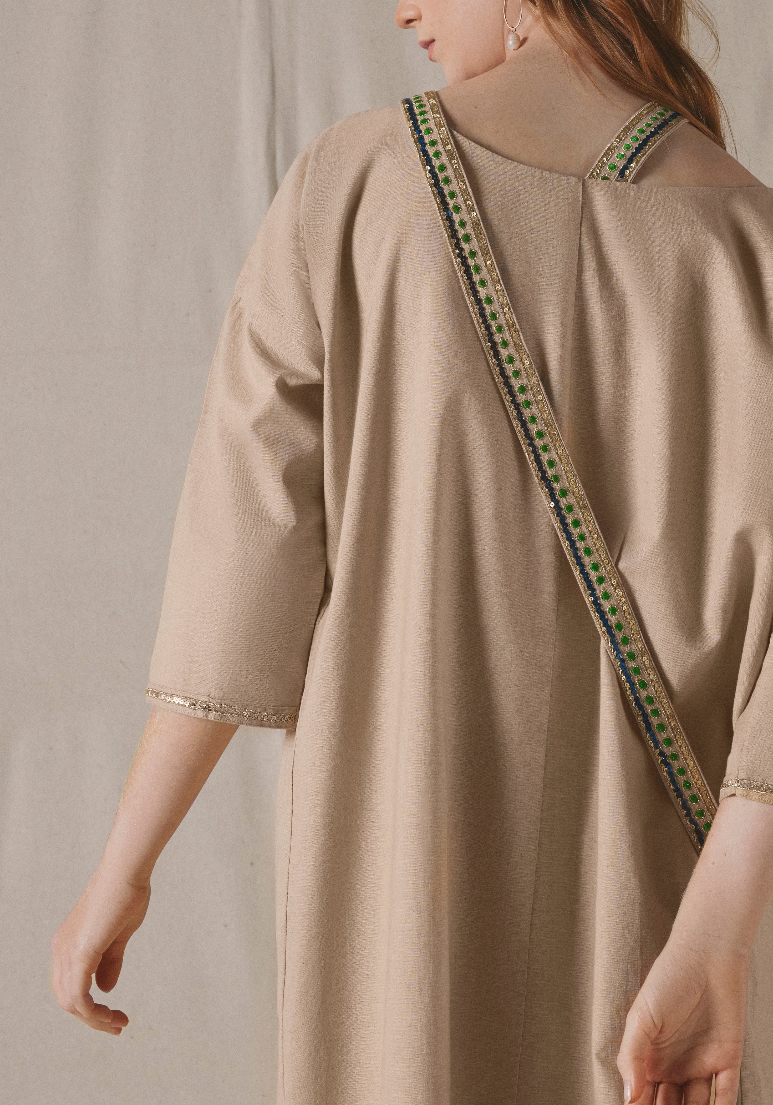Beige Embroidered Kaftan