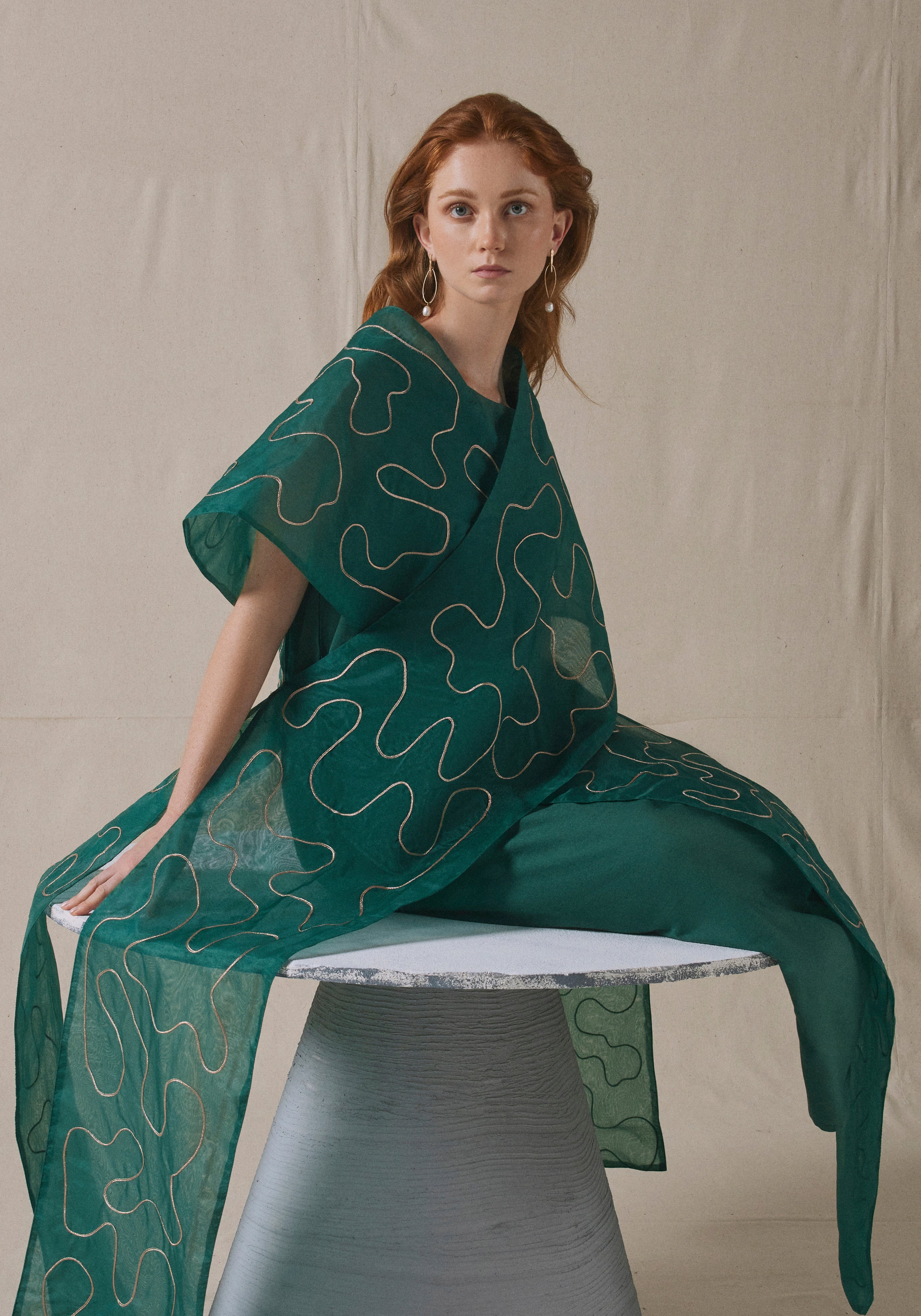 Green Draped Kaftan