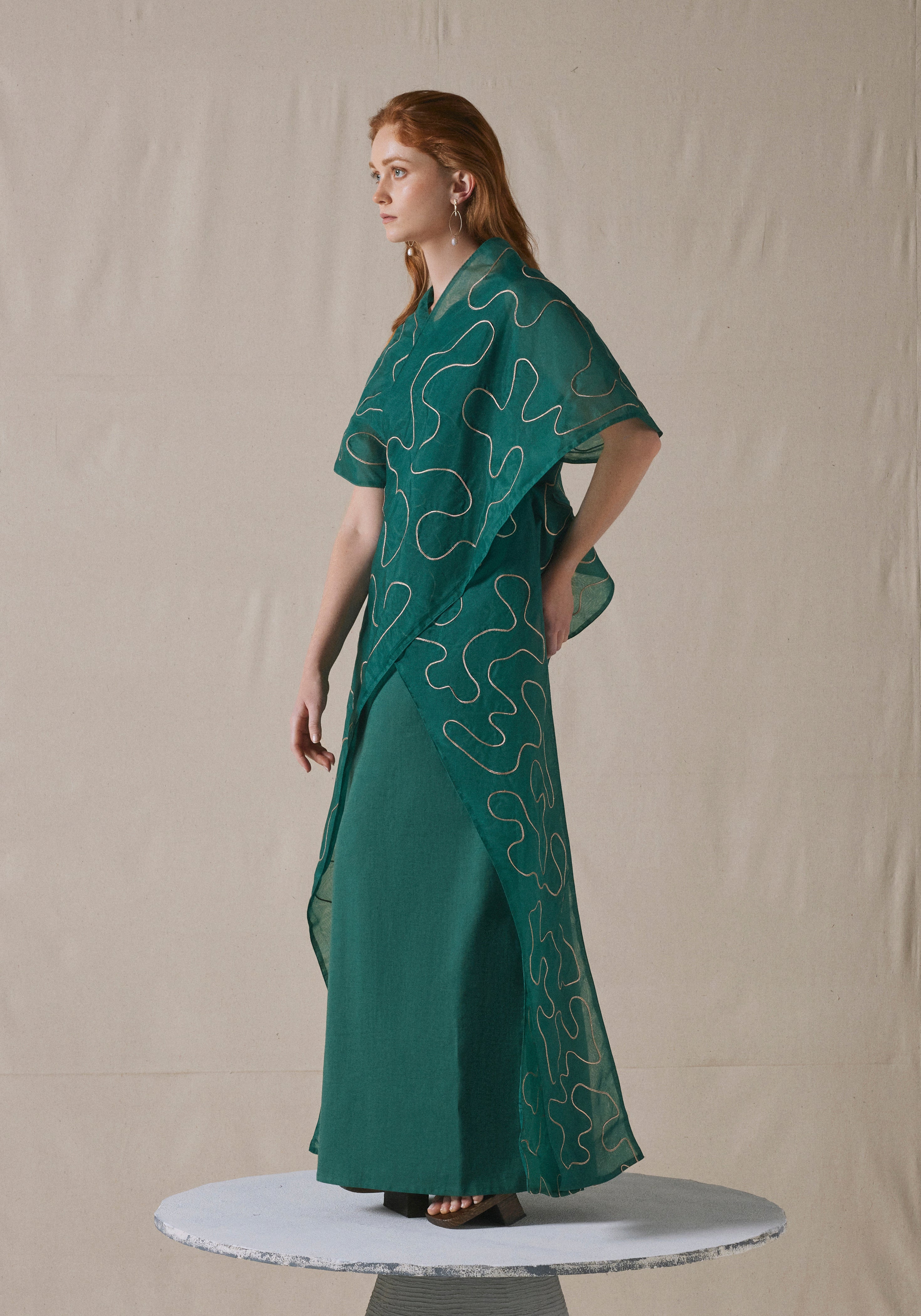 Green Draped Kaftan