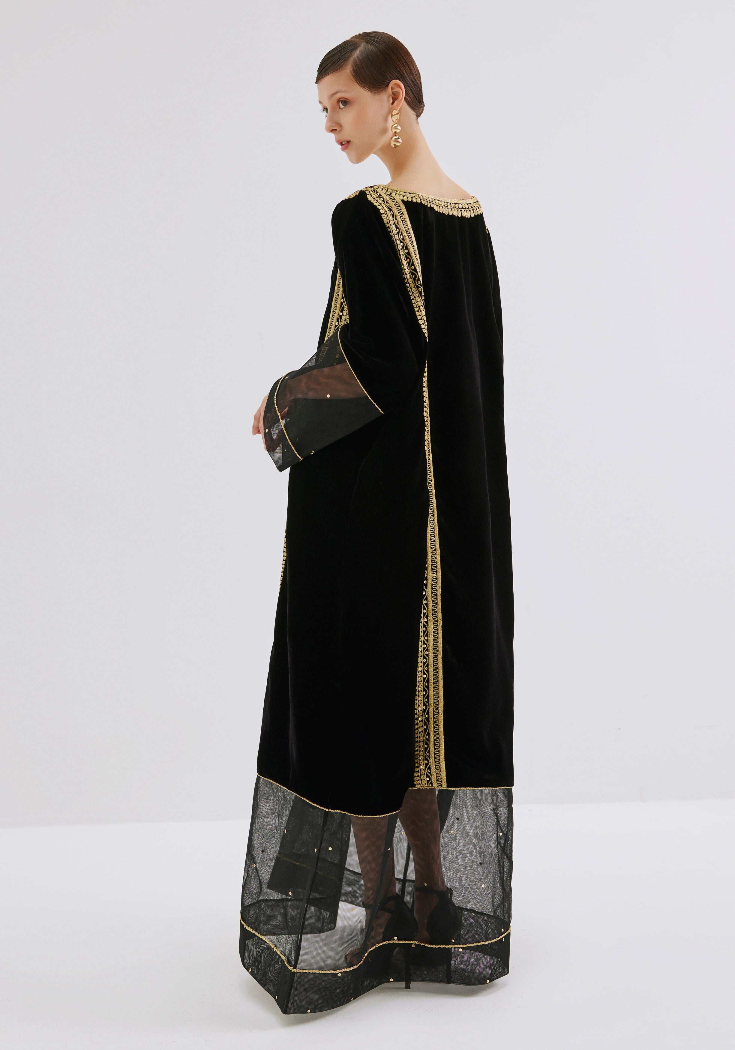 Velvet Kaftan with gold traditional embroidery