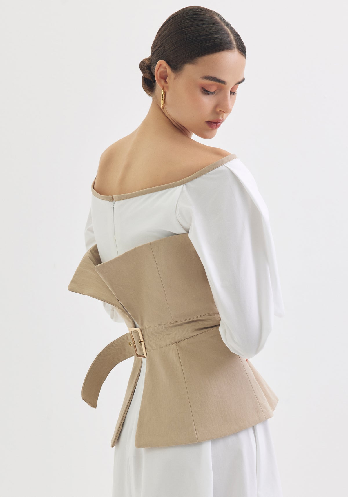 White Dress with Khaki Corset