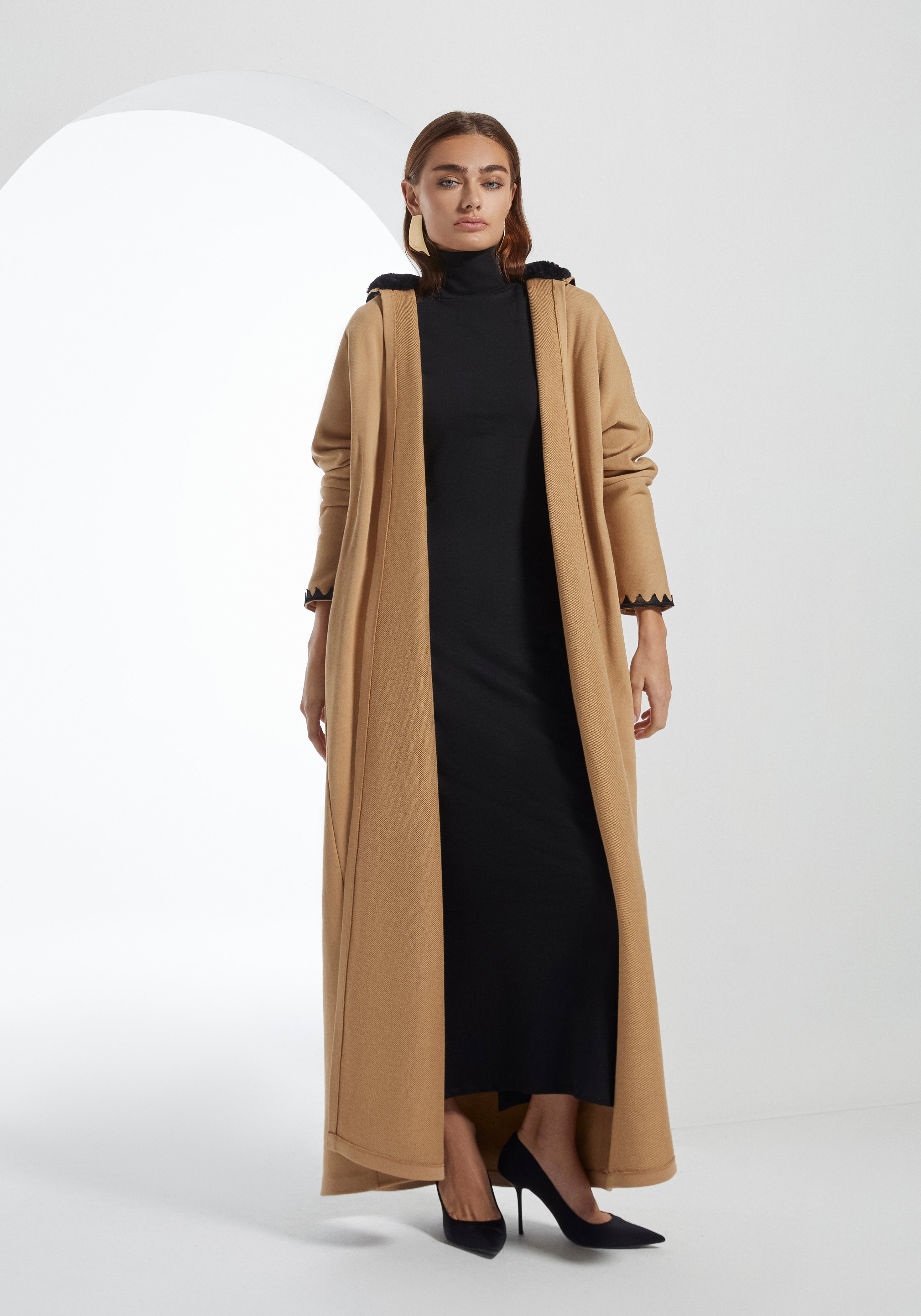 Nude Hooded Farwa Coat