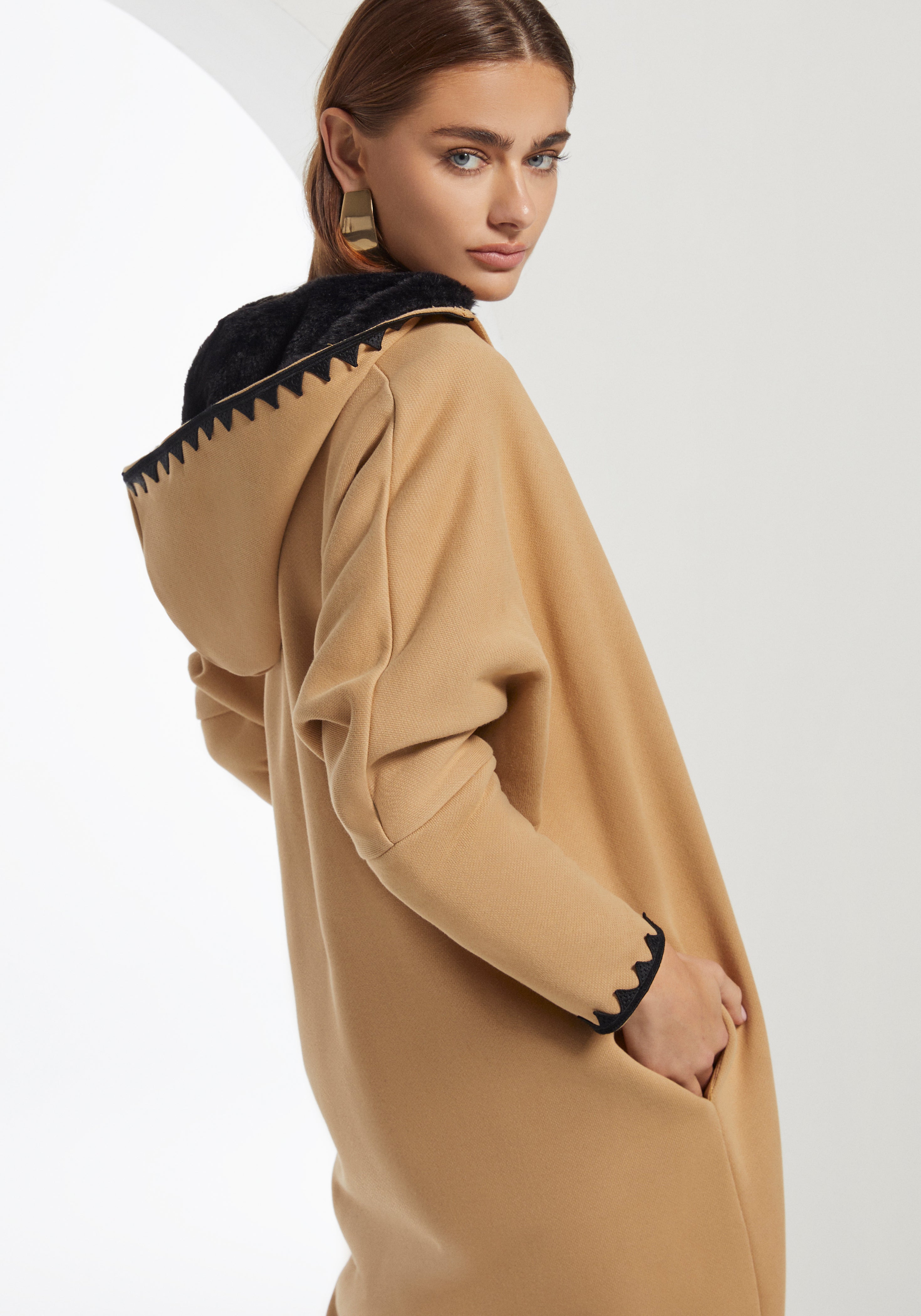 Nude Hooded Farwa Coat