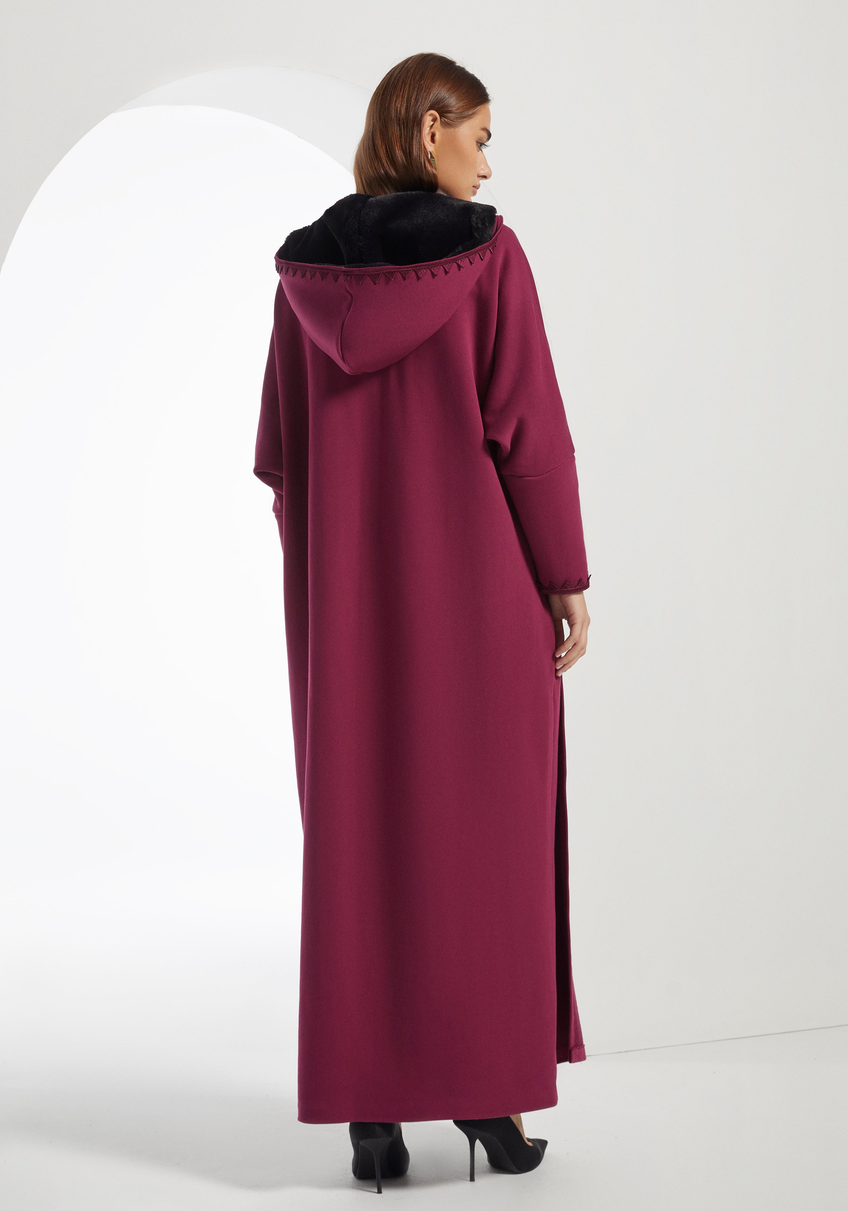 Maroon Hooded Farwa Coat