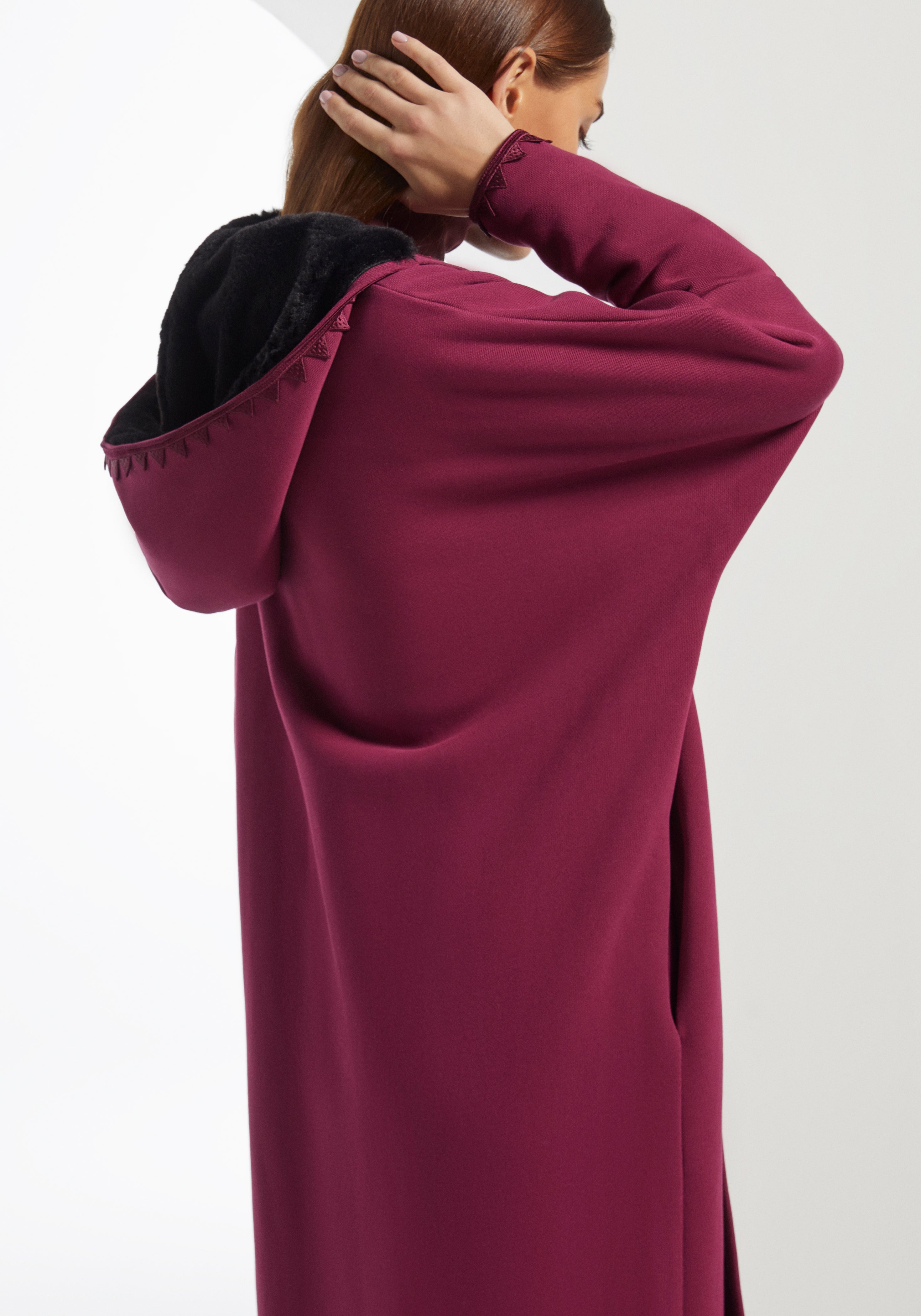 Maroon Hooded Farwa Coat