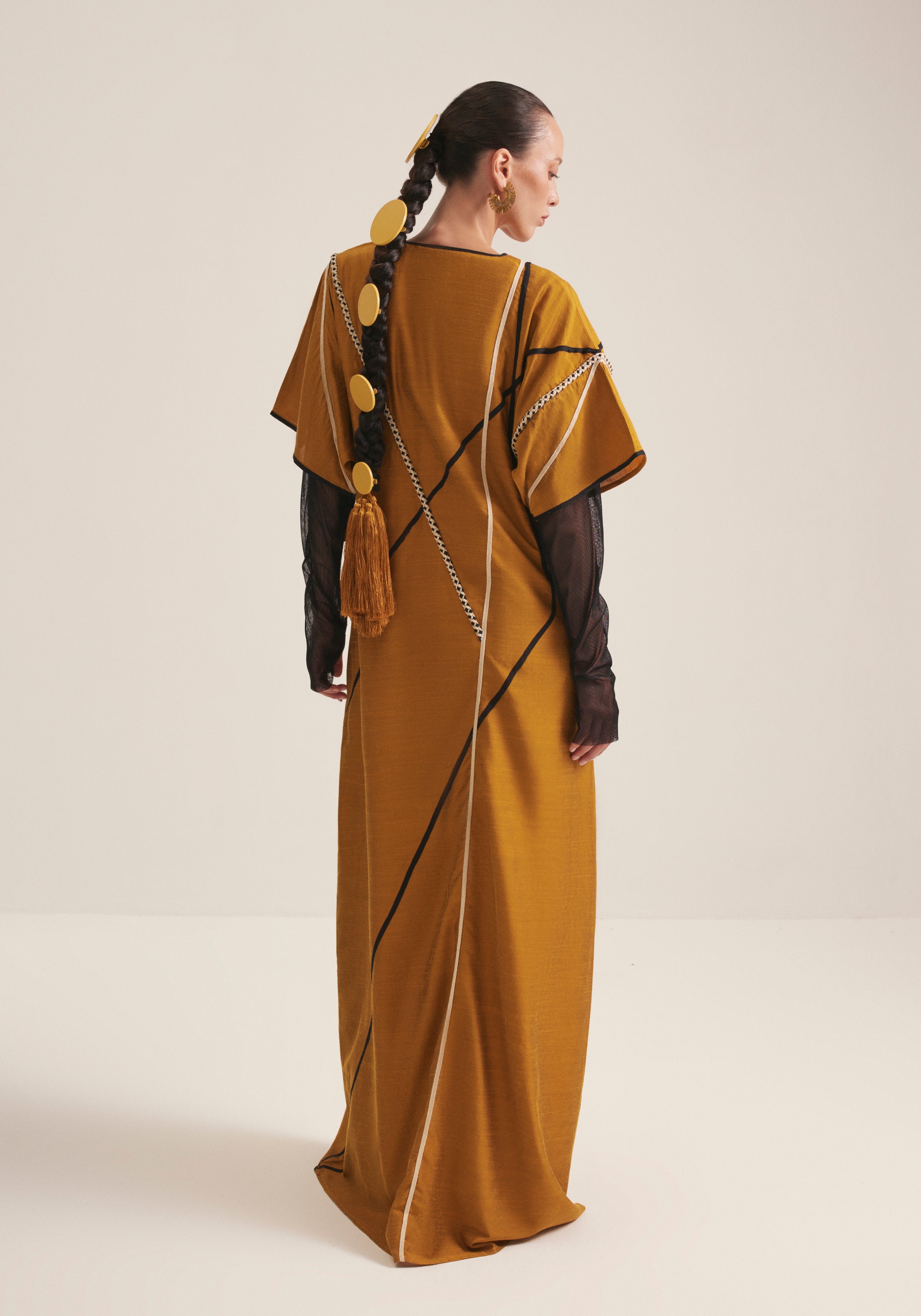 Mustard Kaftan with graphic embroidery