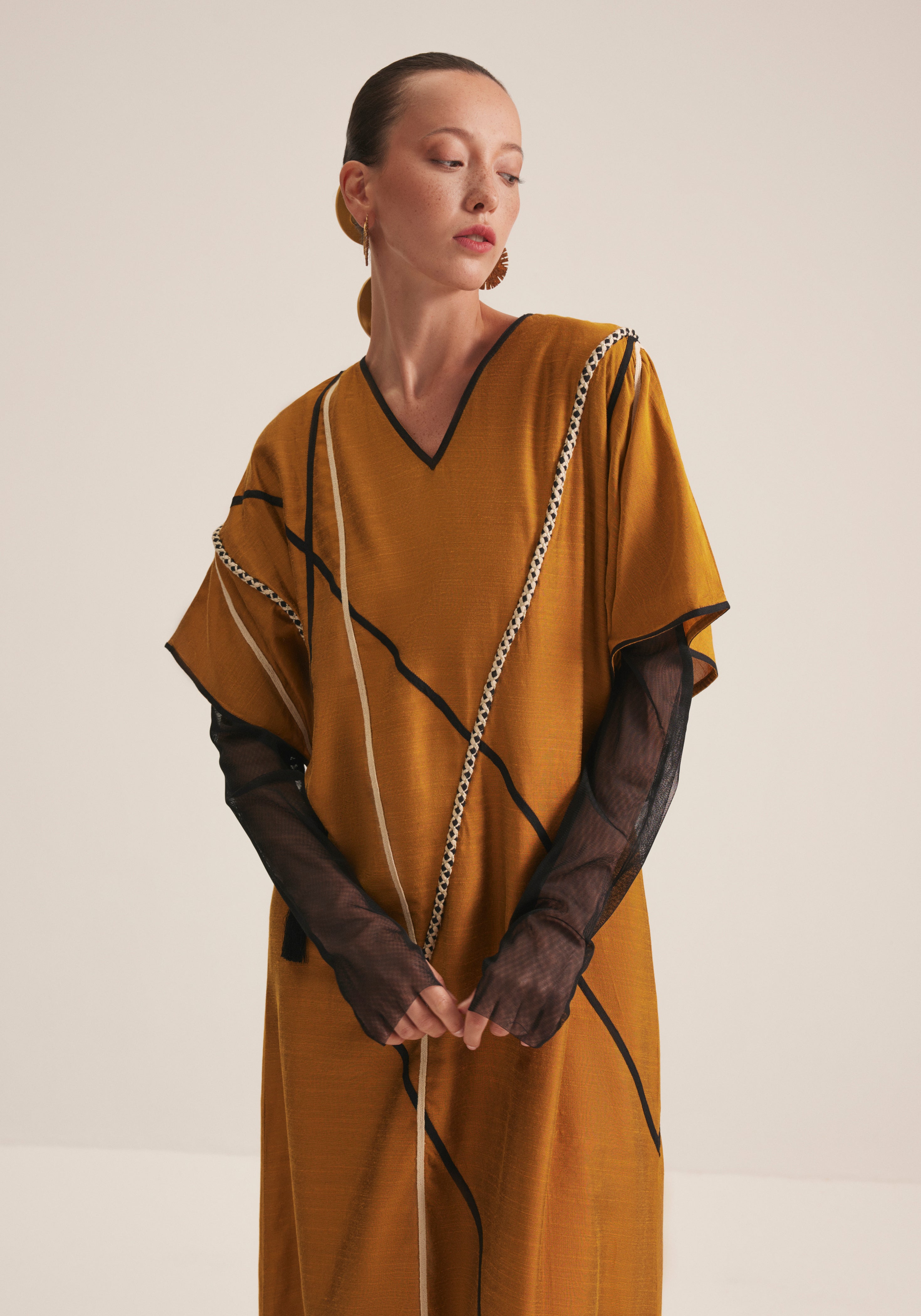 Mustard Kaftan with graphic embroidery