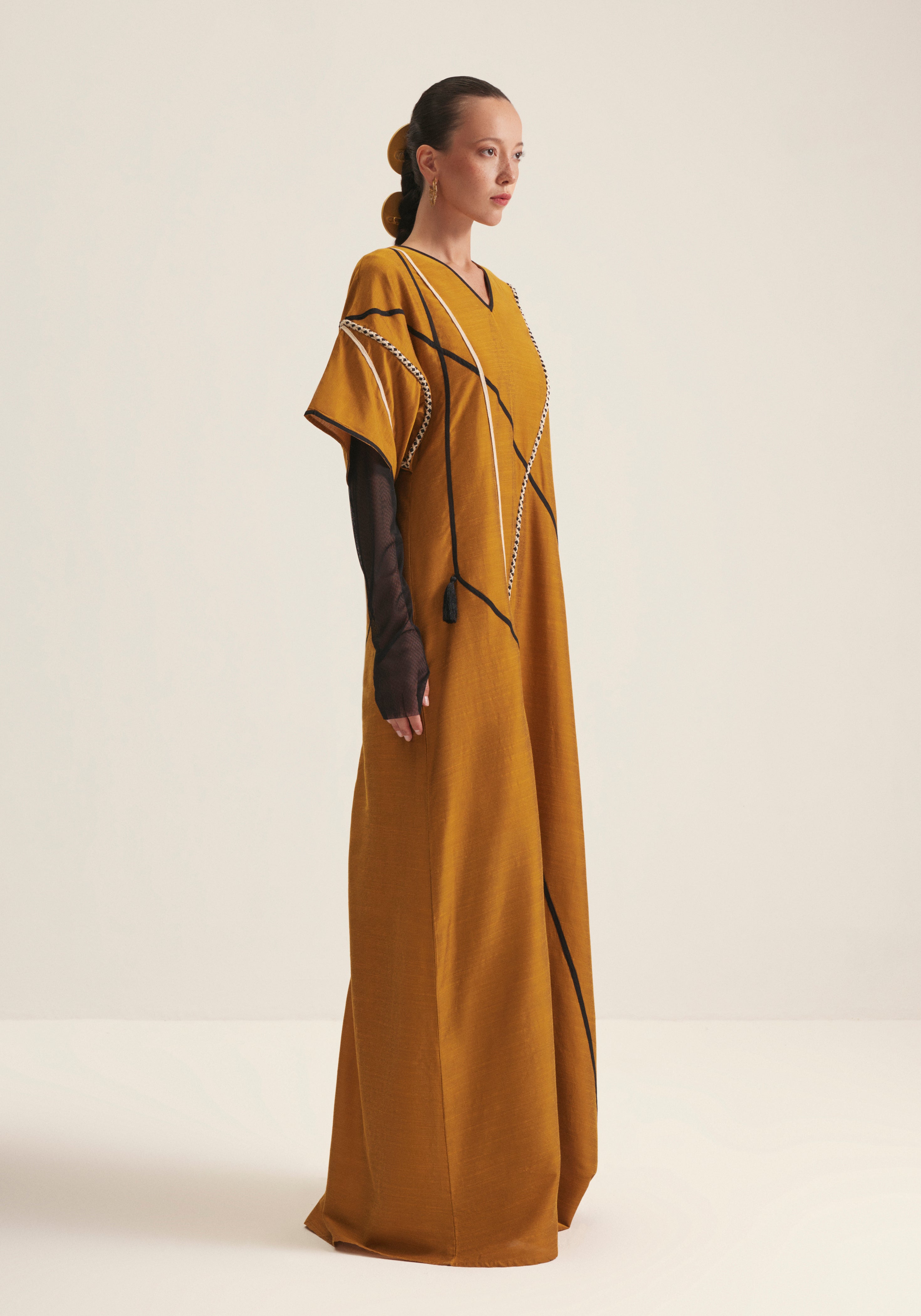 Mustard Kaftan with graphic embroidery