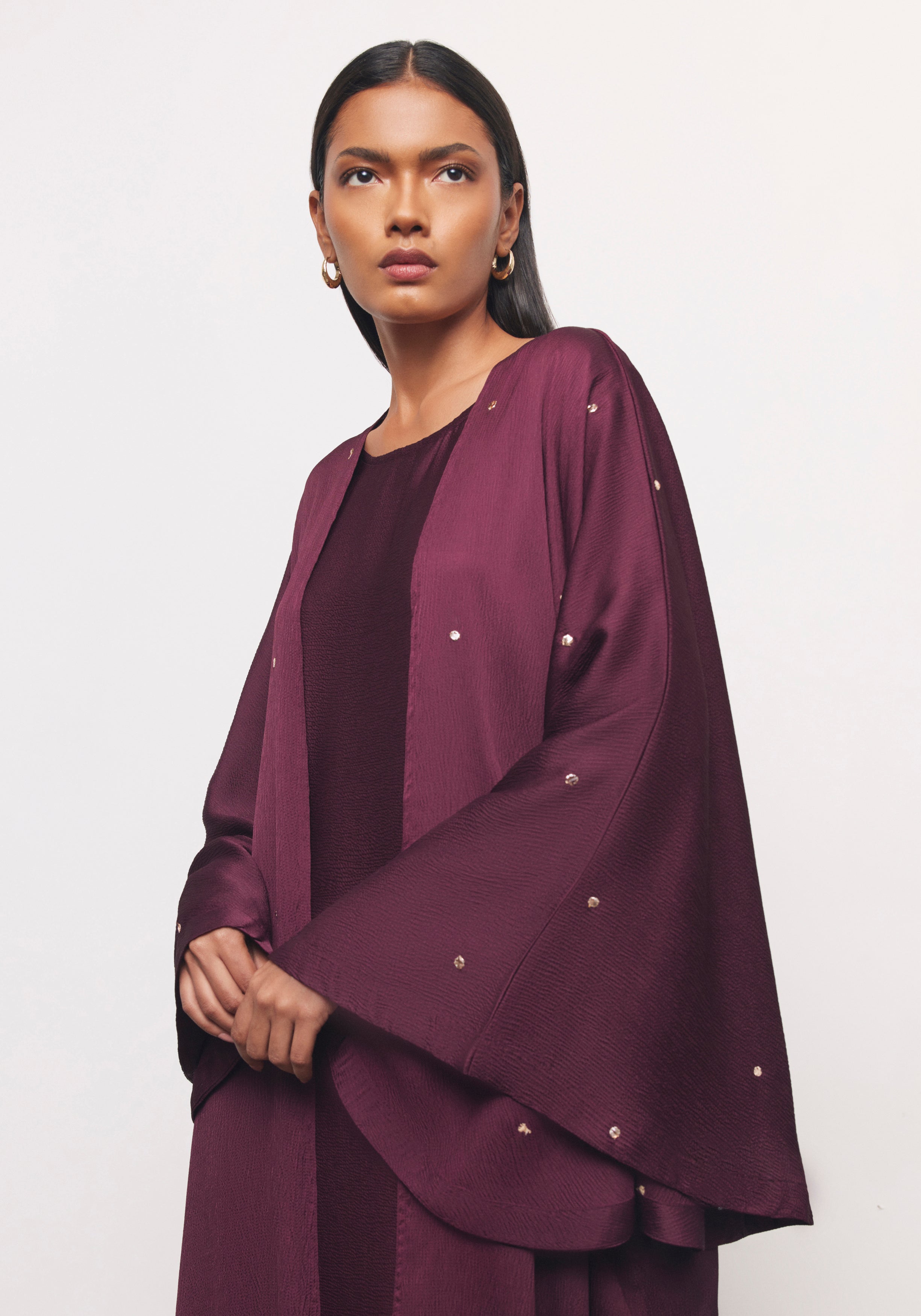 Maroon Abaya & Shayla in Dot Style