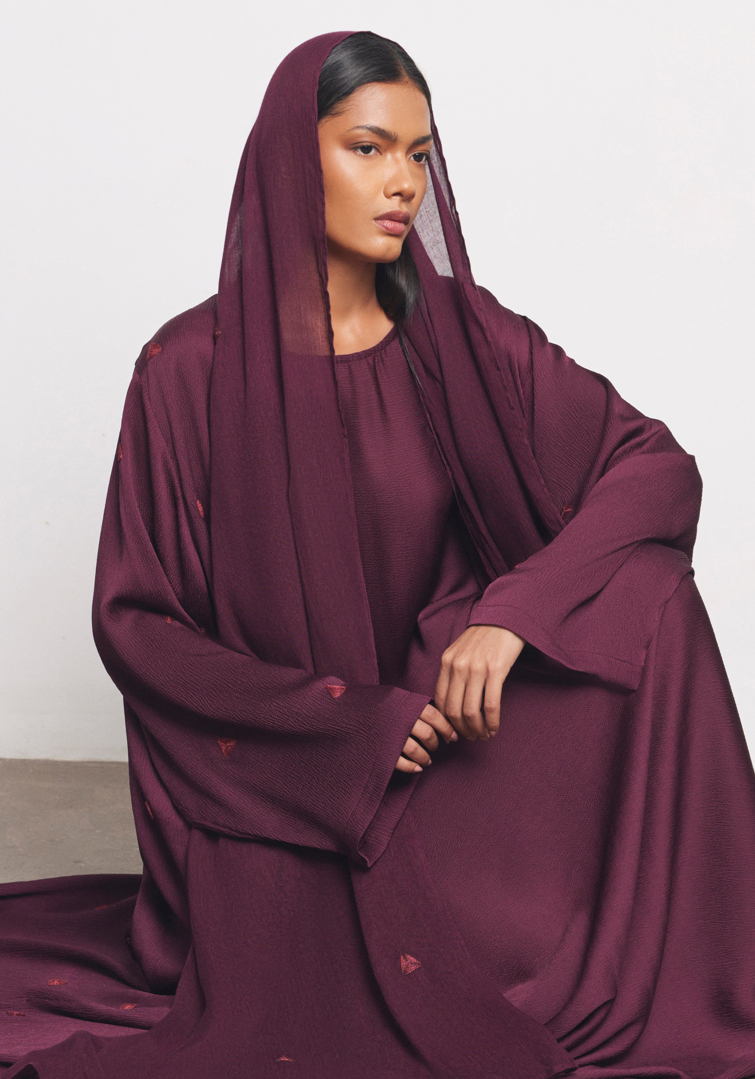 Maroon Abaya & Shayla in Triangle Style
