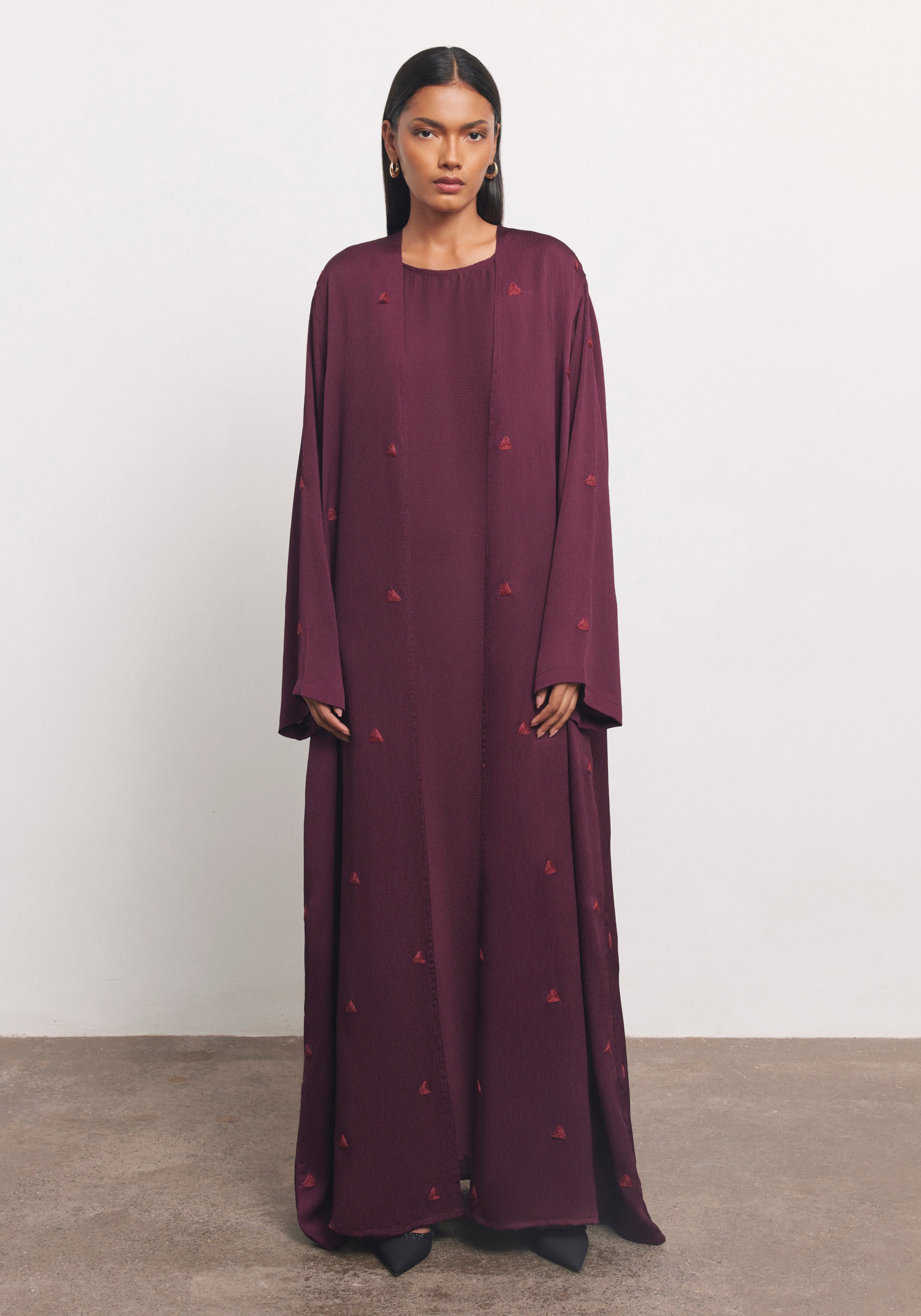 Maroon Abaya & Shayla in Triangle Style