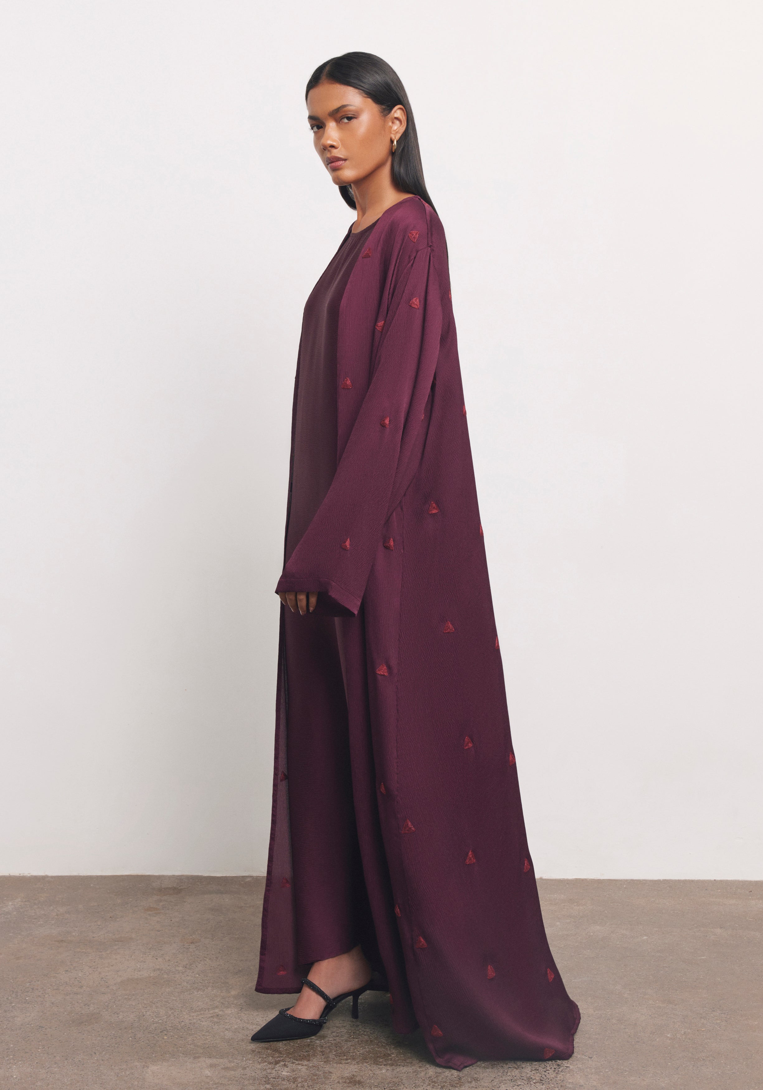 Maroon Abaya & Shayla in Triangle Style