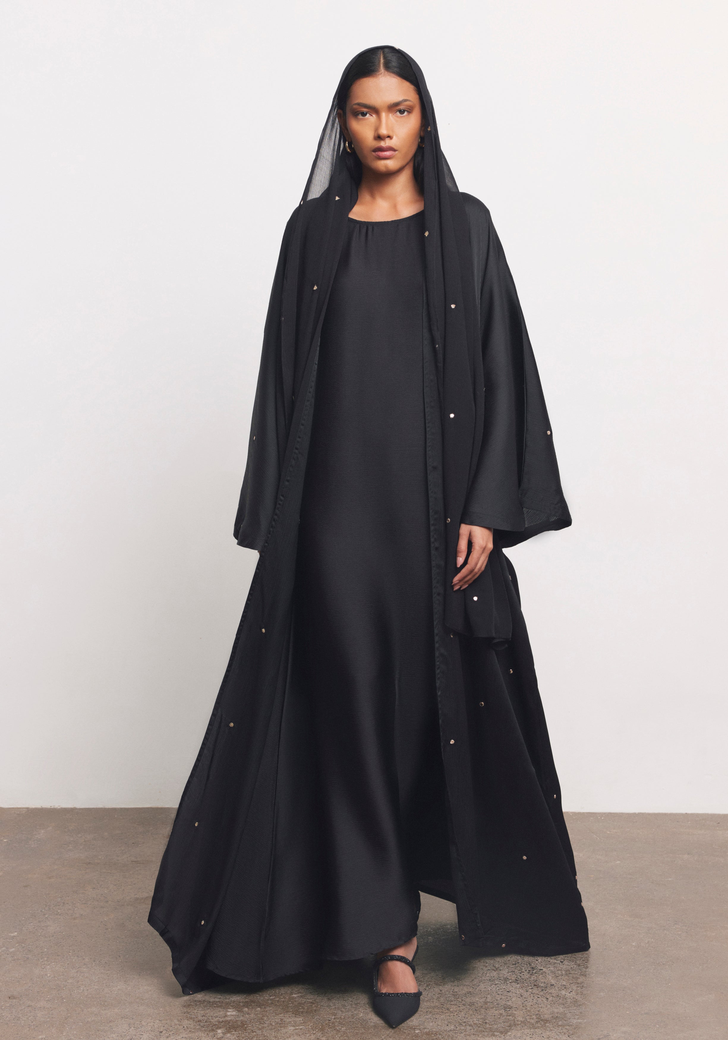 Black Abaya & Shayla in Dot Style