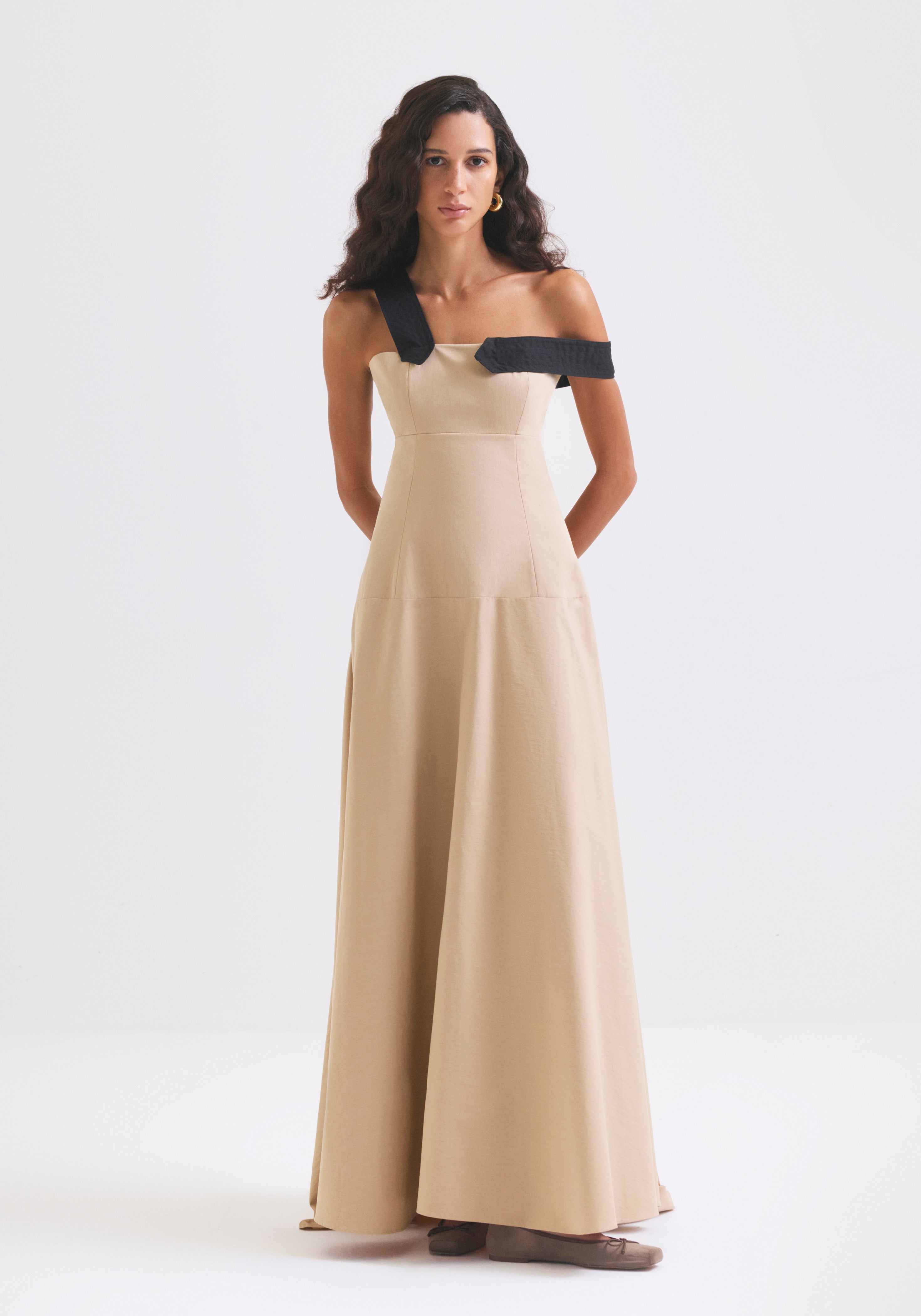 Off shoulder Beige Dress