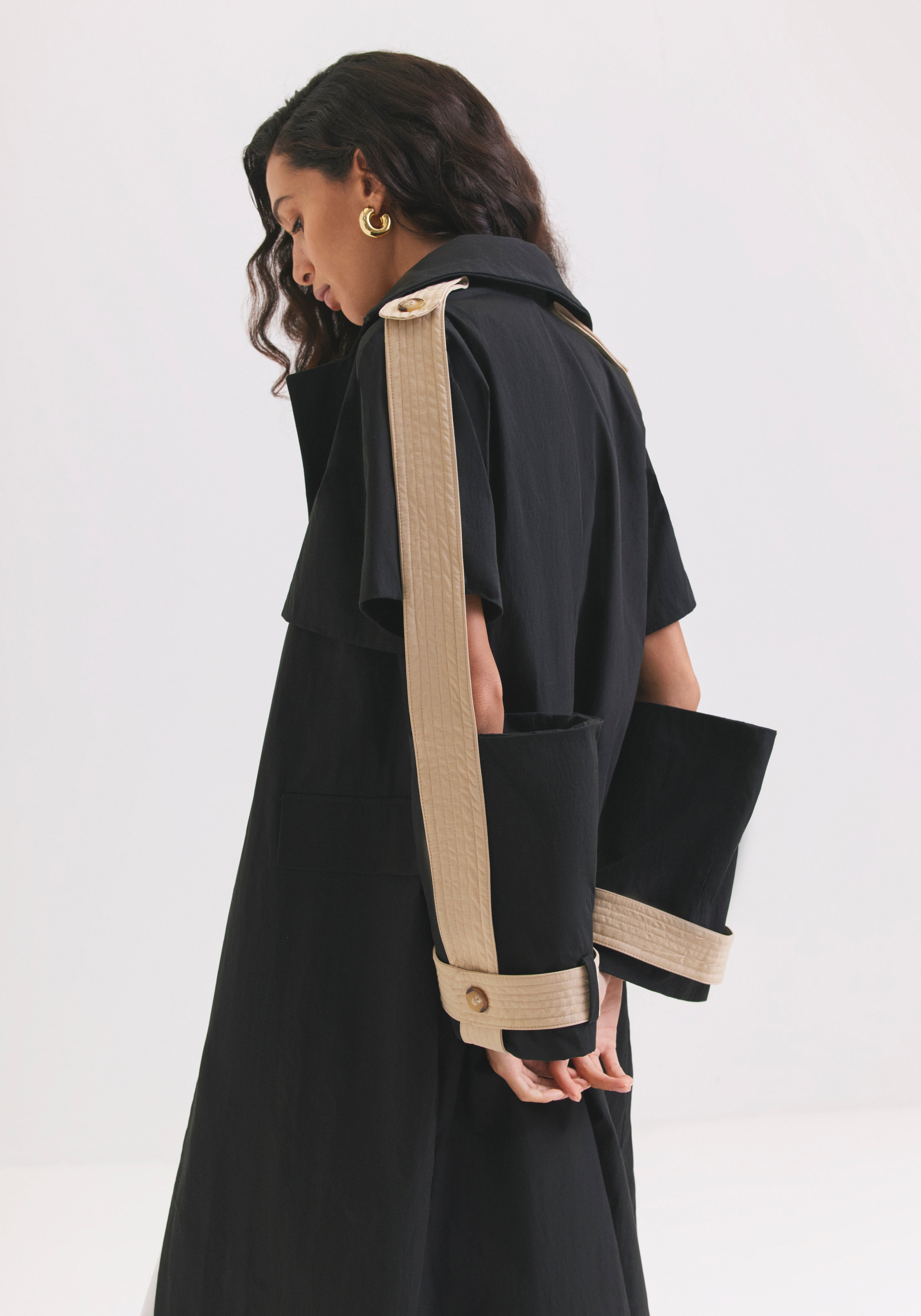 Trench Coat with Cutout Sleeves