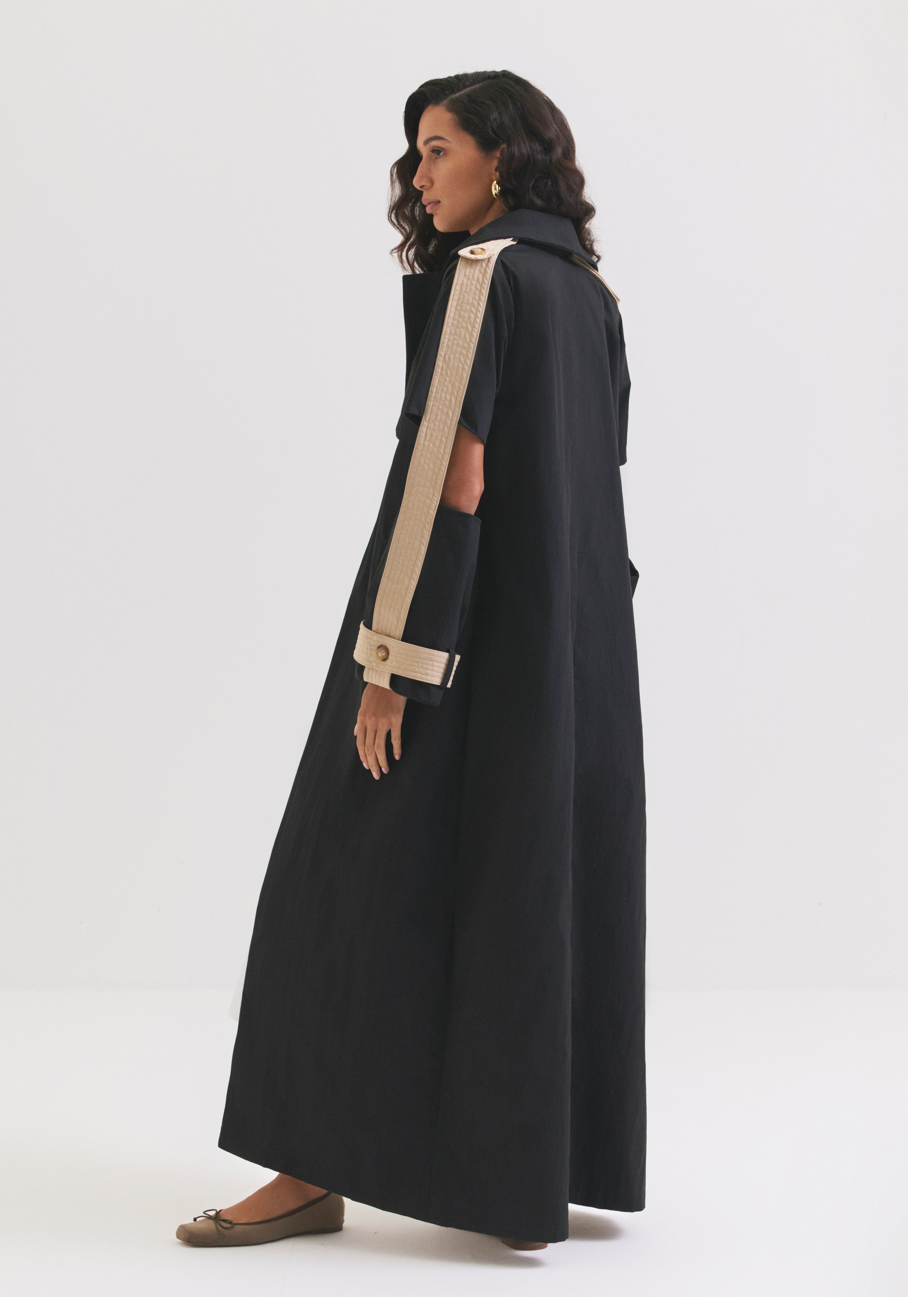 Trench Coat with Cutout Sleeves