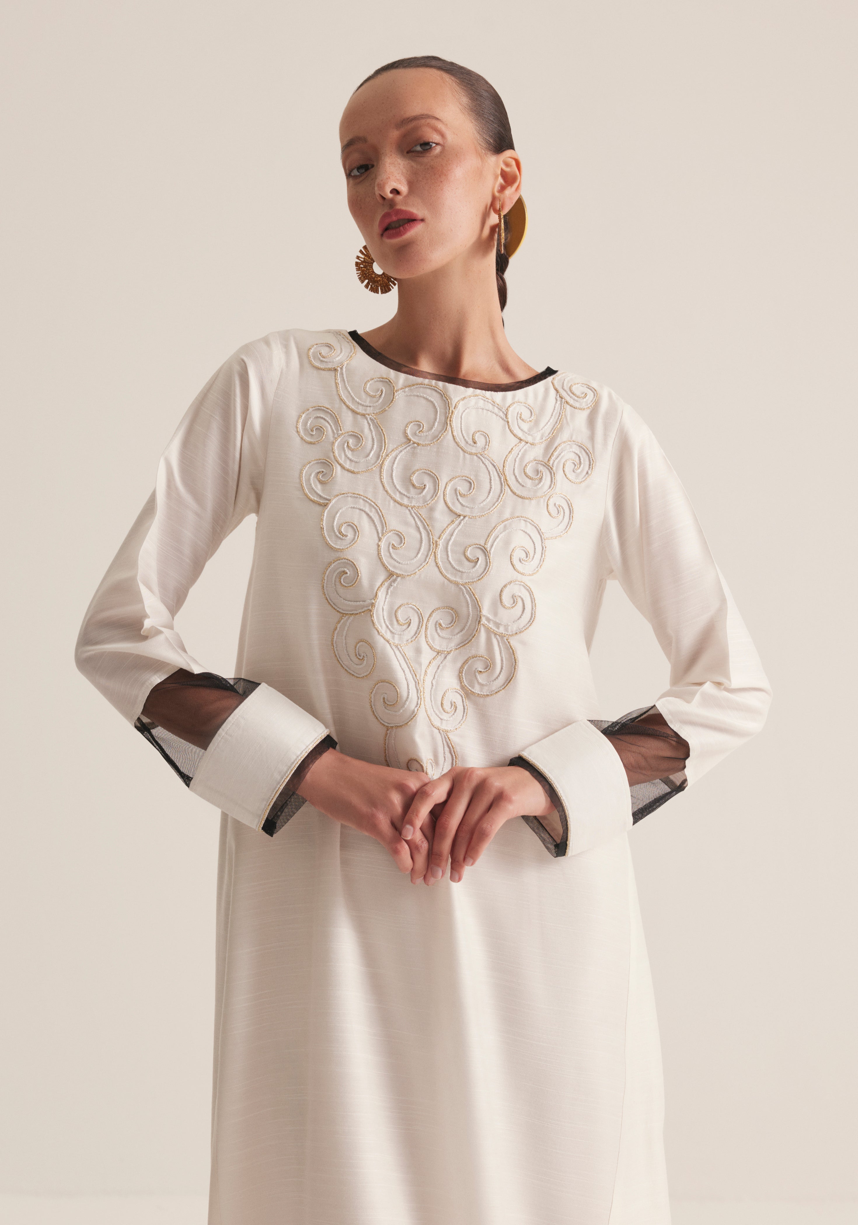 off white Kaftan with embroidery