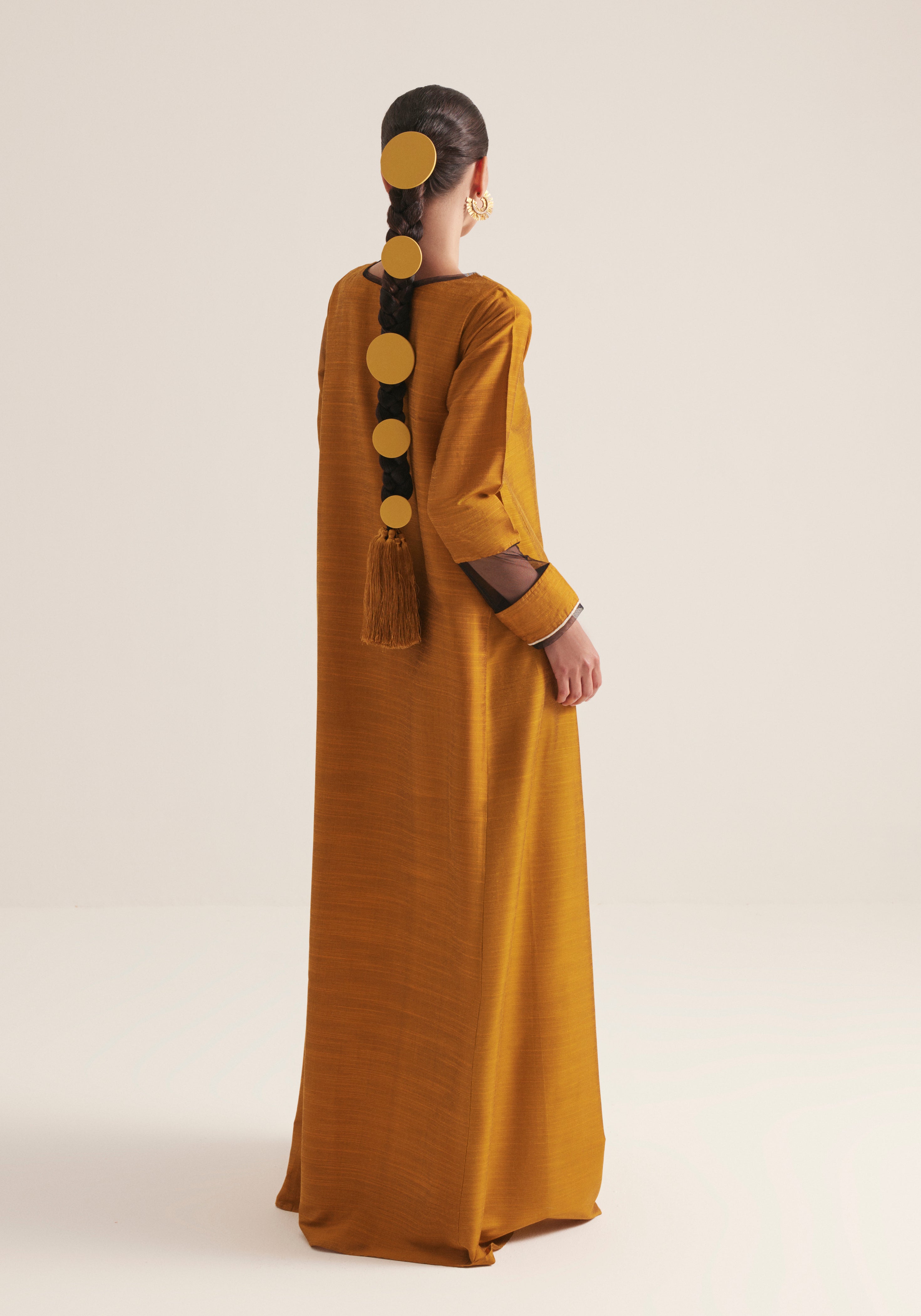 Mustard yellow Kaftan with embroidery