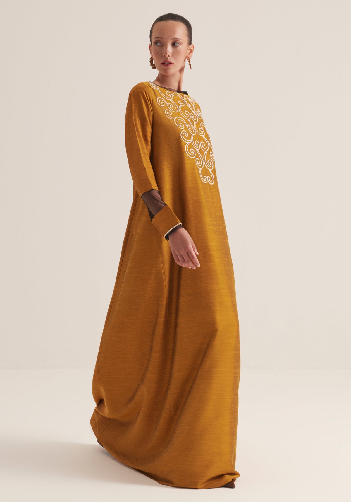 Mustard yellow Kaftan with embroidery