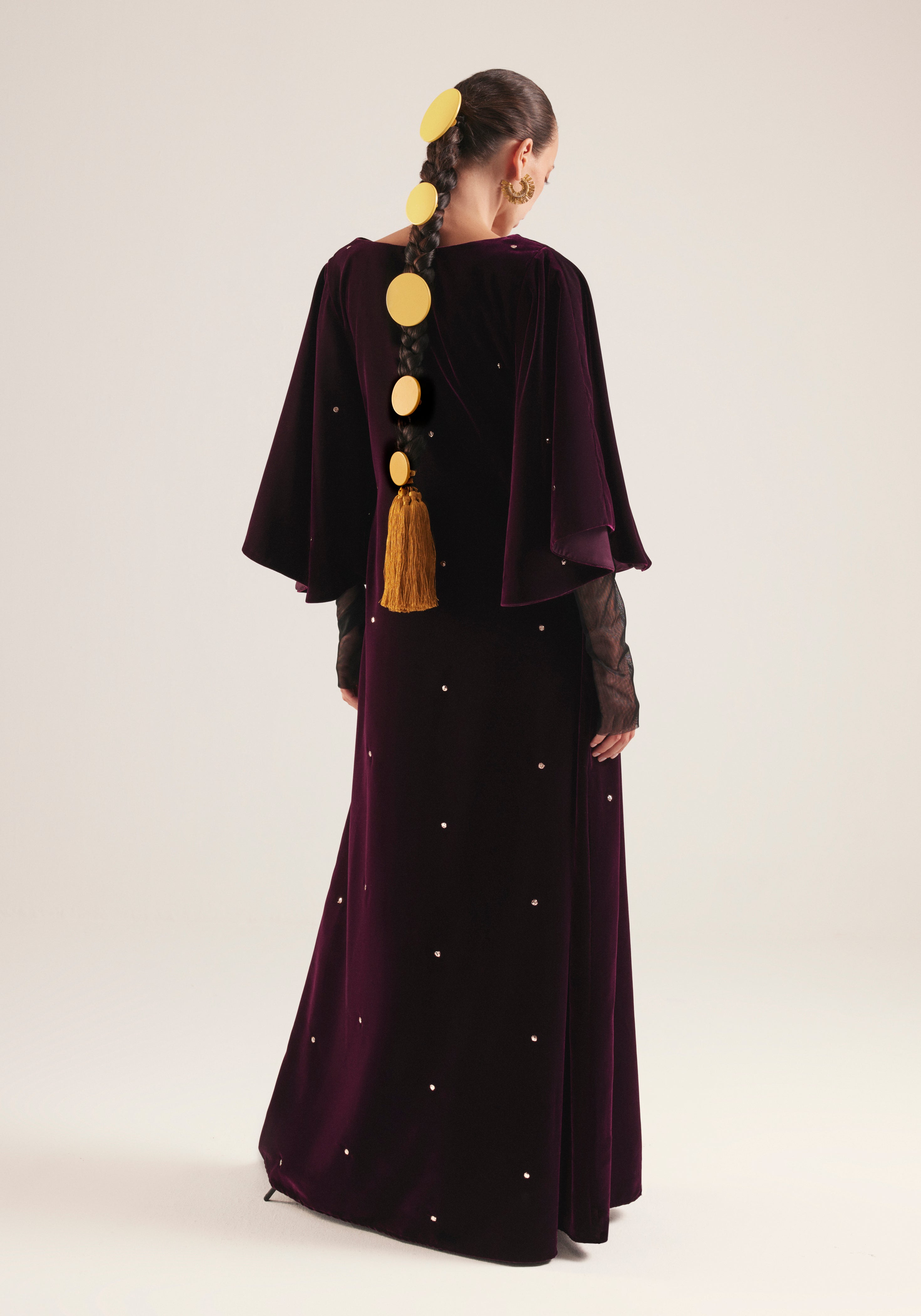 Maroon Kaftan velvet with tulle sleeves