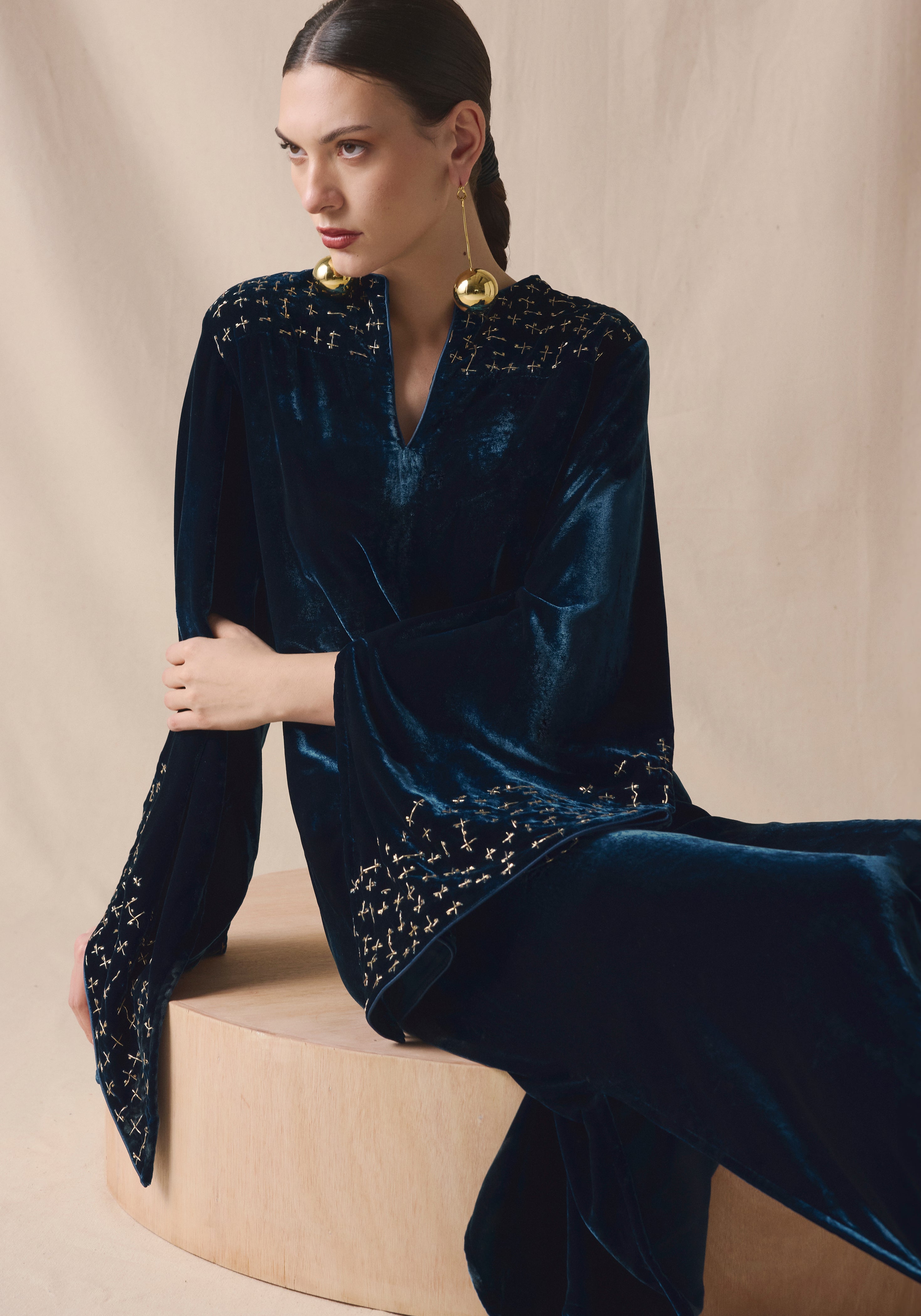 Blue teal Kaftan in velvet