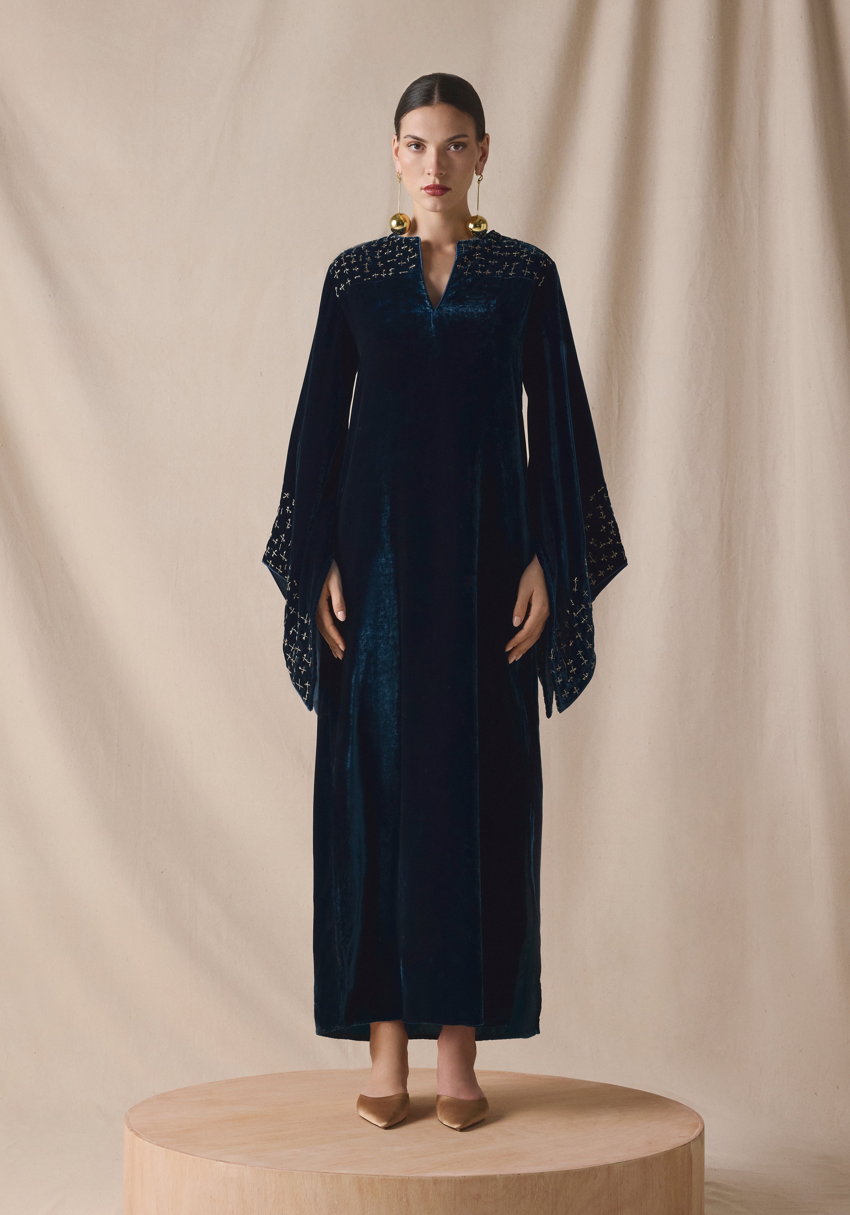 Blue teal Kaftan in velvet
