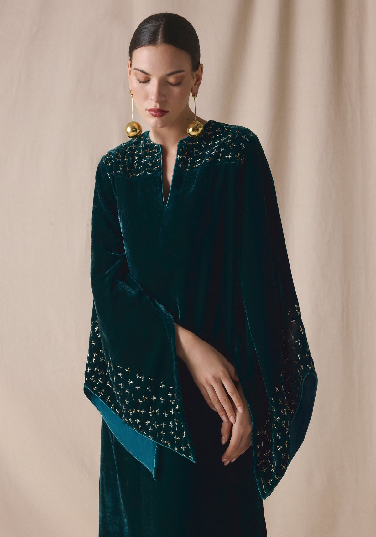 Green teal Kaftan in velvet