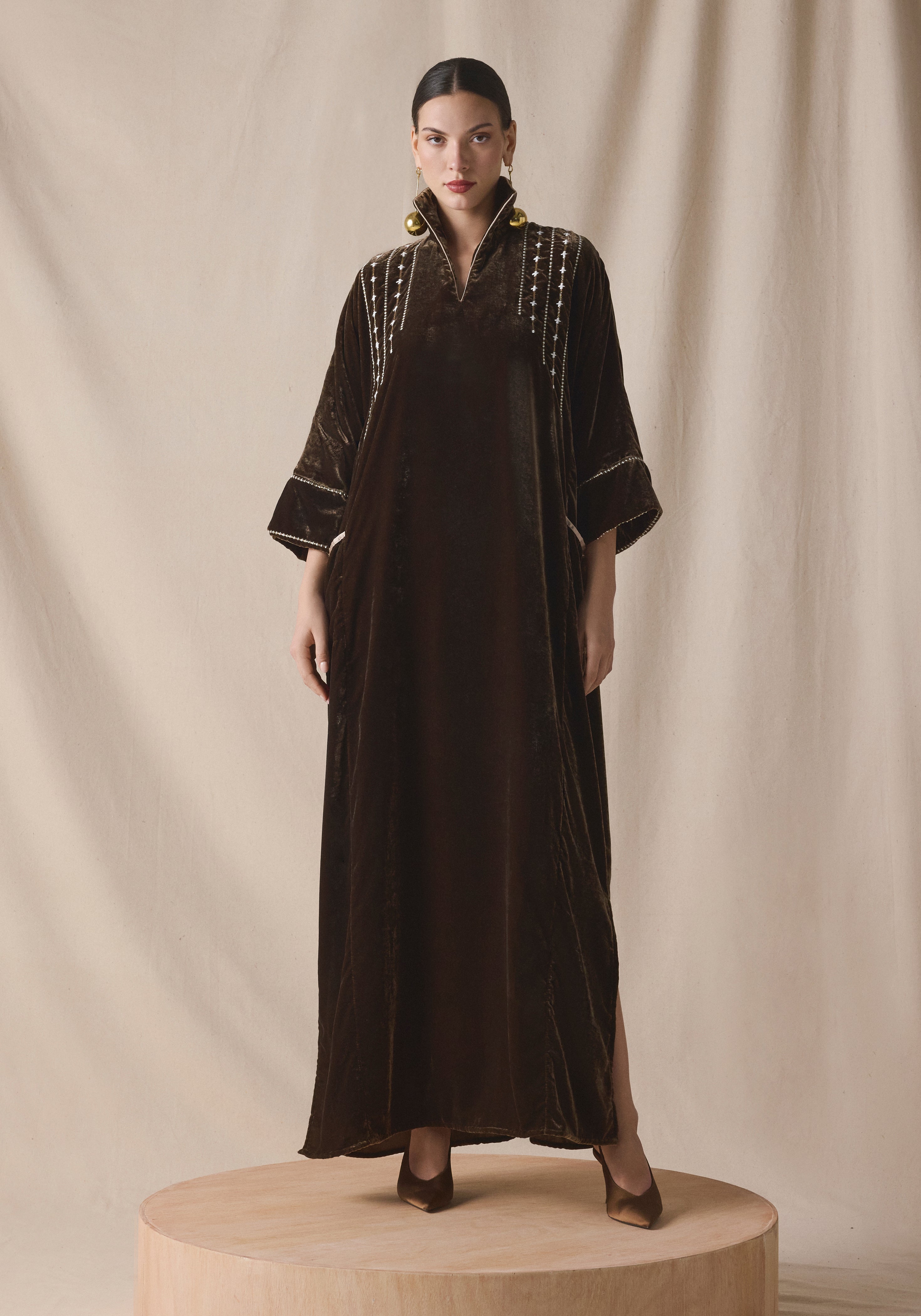 Brown Velvet Kaftan with pockets