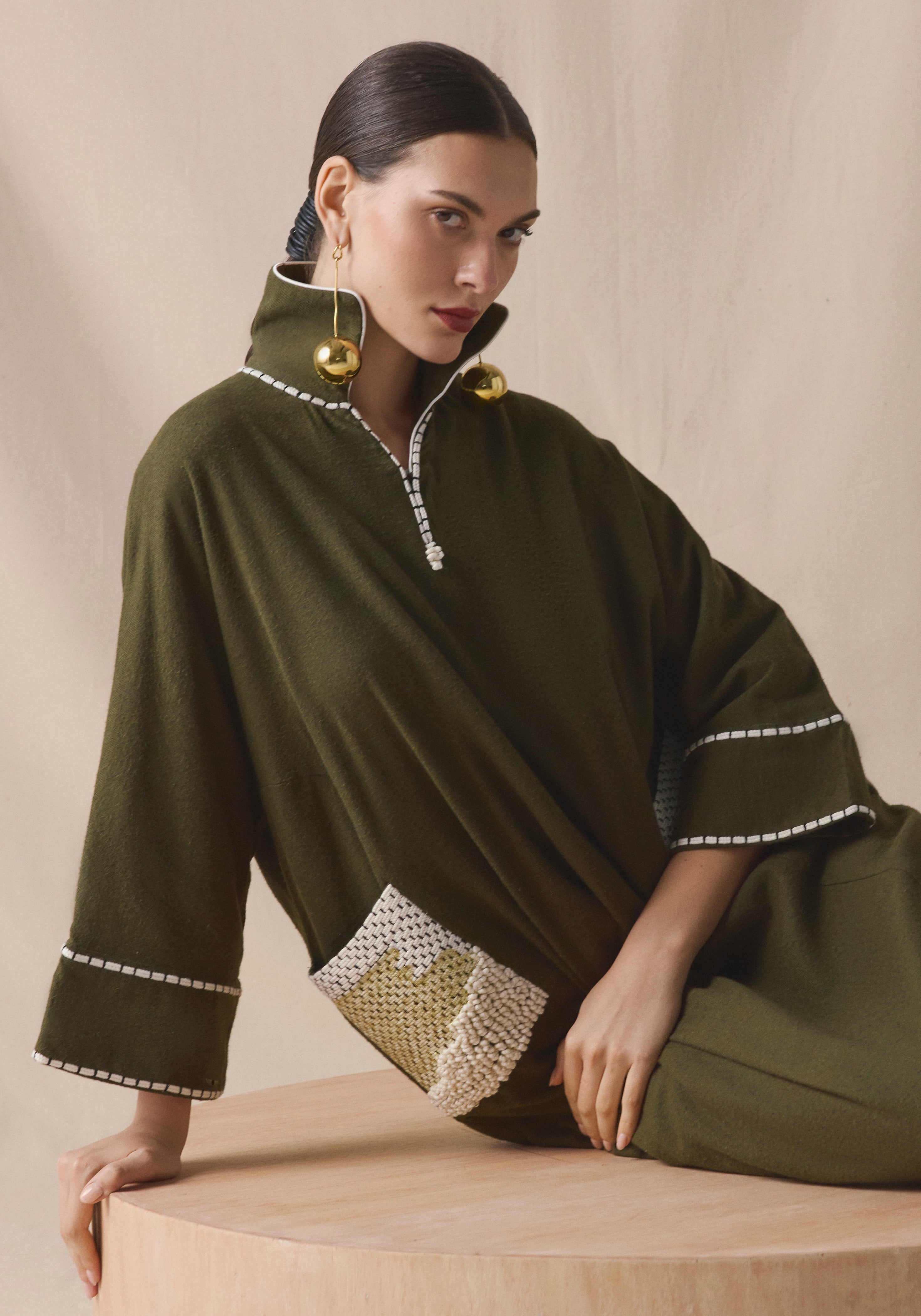 Olive Kaftan in brushed wool